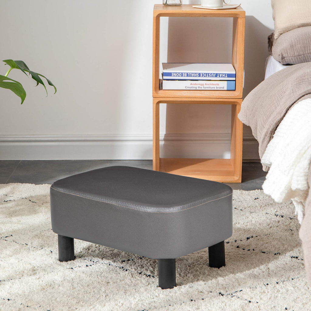 IBUYKE 16.54" Small Footstool, PU Faux Leather Step Stool, with Padded Seat Pine Wood Legs and Padded Rectangular Stool, for Bedroom, Black RF-BD210