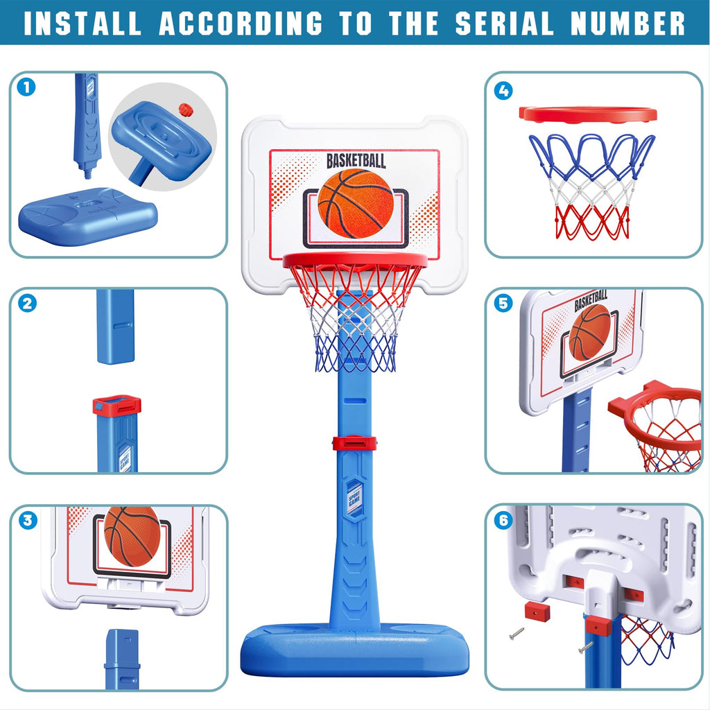 Toddler Basketball Hoop Indoor for Age 1-3, Height Adjustable Poolside Basketball Hoop with 3 Balls for Outdoor Game, Basketball Goal Sport Toys Birthday for Boys Girls 1 2 3 Year