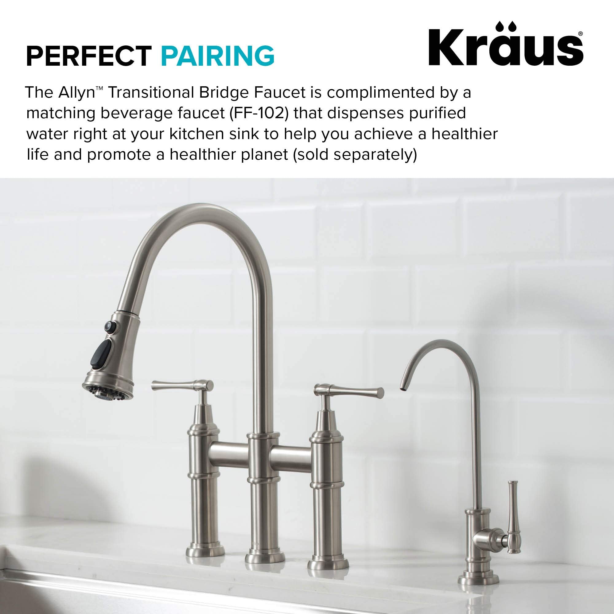 KRAUS Allyn Transitional Bridge Kitchen Faucet with Pull-Down Sprayhead in Brushed Gold, KPF-3121BG