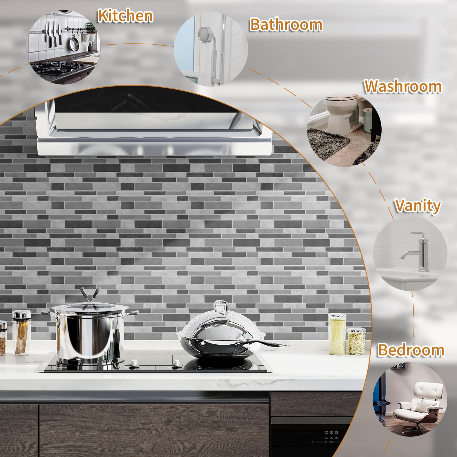 WOWSTAR 10-Sheet Peel and Stick Backsplash Tile for Kitchen, Back Splash Stick On Tiles for Kitchen Wall (Sand)