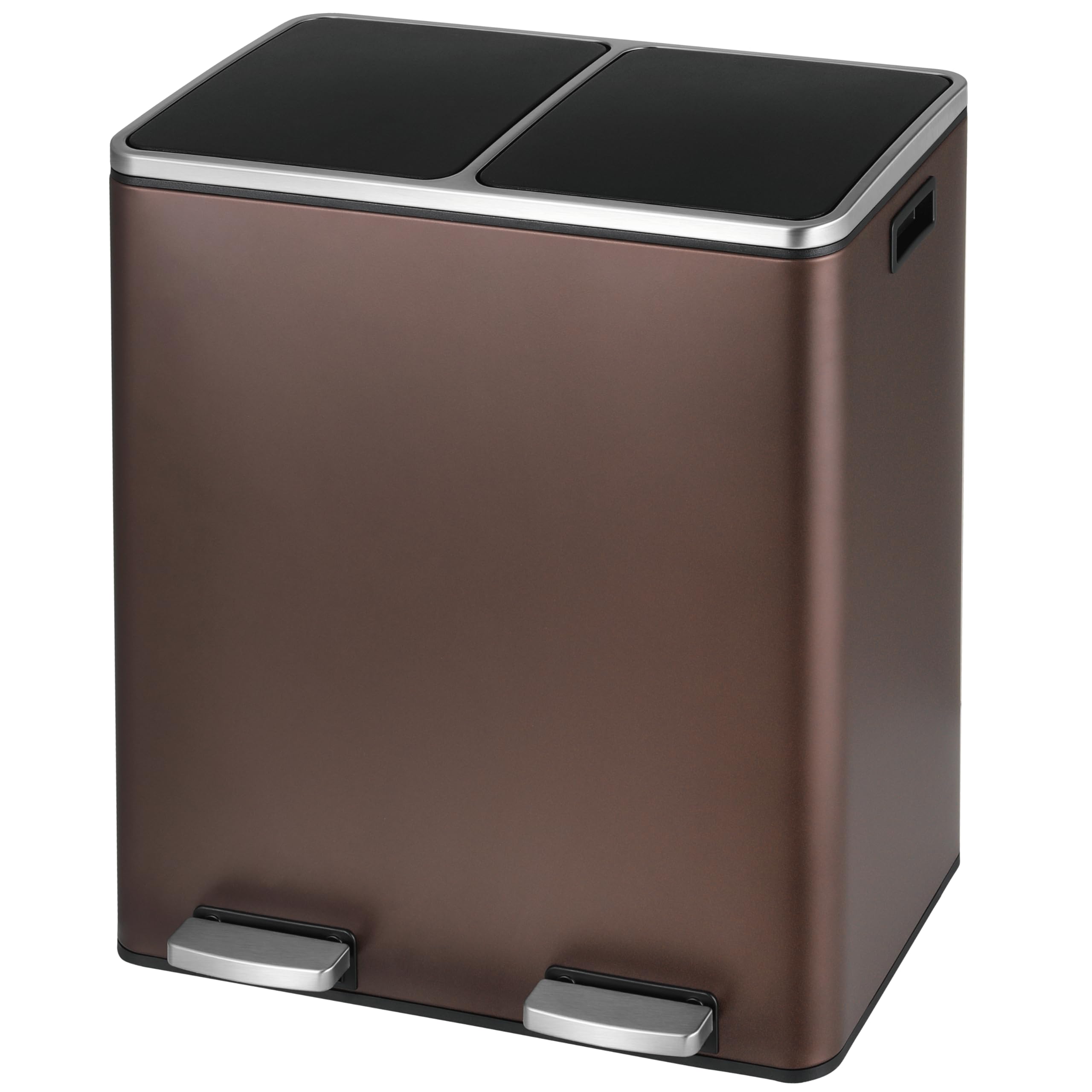 Arlopu Dual Trash Can, 2 x 8 Gallon (2 x 30 L) Hands-Free Trash and Recycle Bin Combo, Stainless Steel Kitchen Garbage Can with Soft-Close Lid, Removable Inner Buckets, Step Pedal, Airtight (Black)