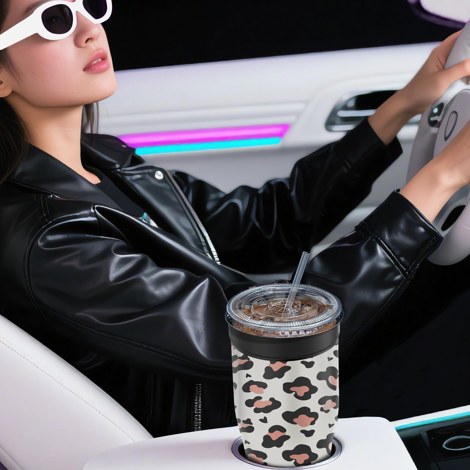 Universal Iced Coffee Sleeve - Upgraded Double Wall Reusable Stainless Steel Holder Sleeves Insulator for Cold Drinks Fits Starbucks Dunkin Donuts McDonalds Small Medium Large Cup (Aurora)
