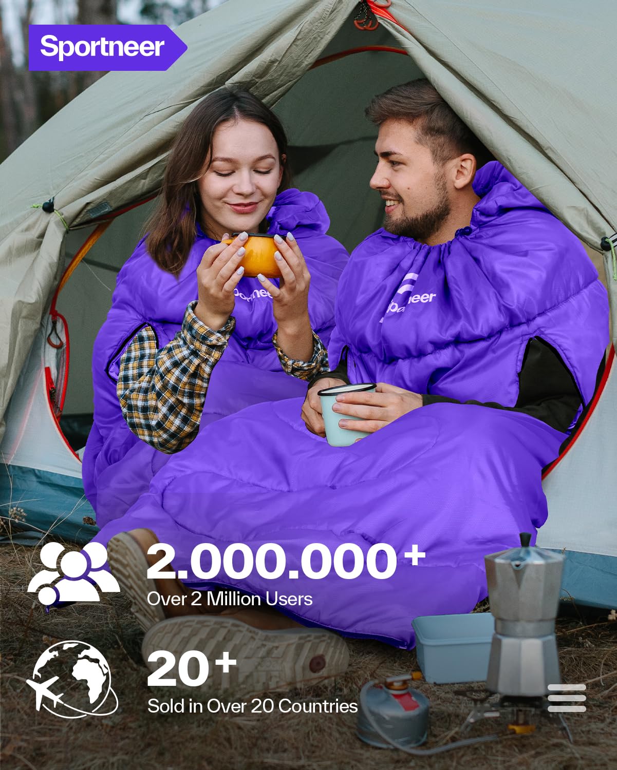 Sportneer Wearable Sleeping Bag for Adults & Kids – Walkable with Arm Zippers, Warm Weather & Cold Waterproof, Compact for Camping, Stadiums, Travel, Backpacking & Car Use