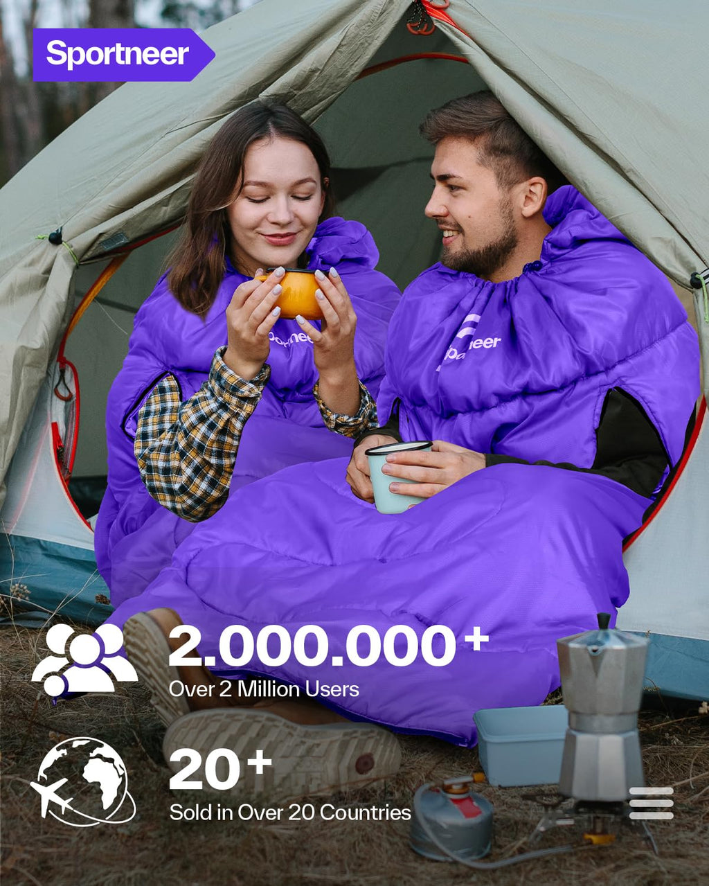 Sportneer Wearable Sleeping Bag for Adults & Kids – Walkable with Arm Zippers, Warm Weather & Cold Waterproof, Compact for Camping, Stadiums, Travel, Backpacking & Car Use