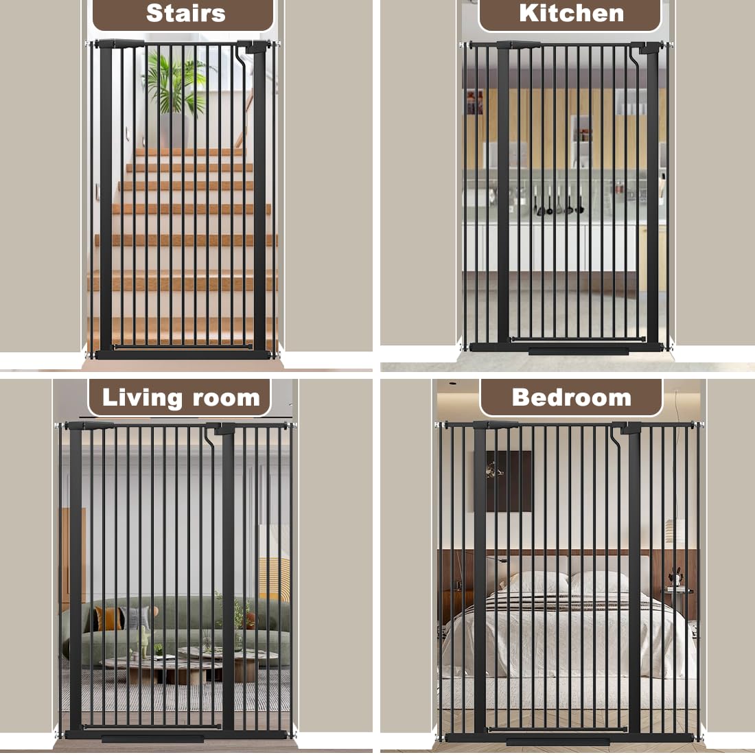 Fairy Baby 51.1" Extra Tall Pet Gate, 29.5"-32.6" Adjustable Width Auto Close Encrypted Tall Dog Gate, Cat Proof Metal Gate Indoor for Doorway Hallways, Pressure Mounted Child Safety Gates, Black