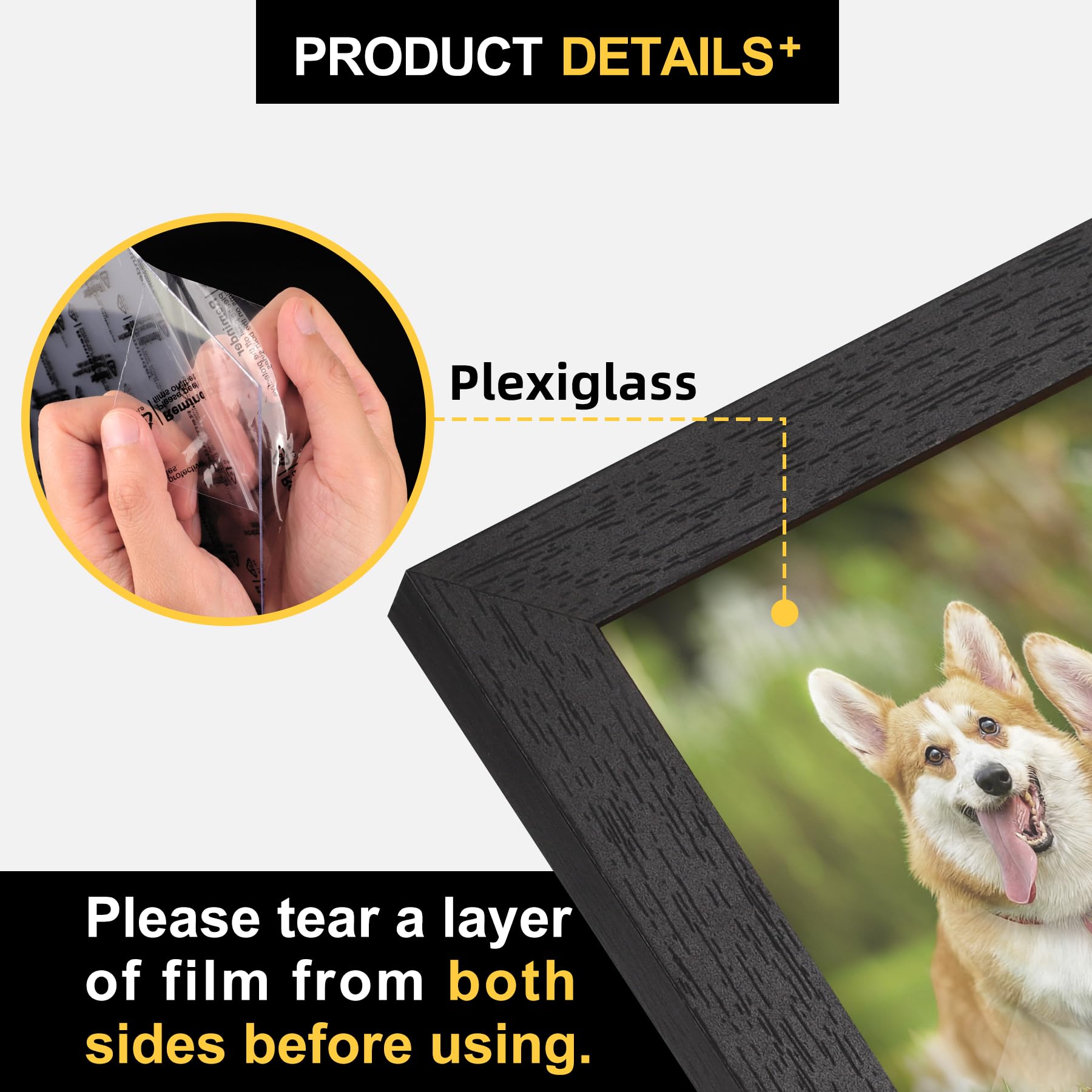 TOFOREVO Picture Frames 4x4 Set of 2 Black Wood Grain Photo Frame for Gallery Wall Mounting or Tabletop Display