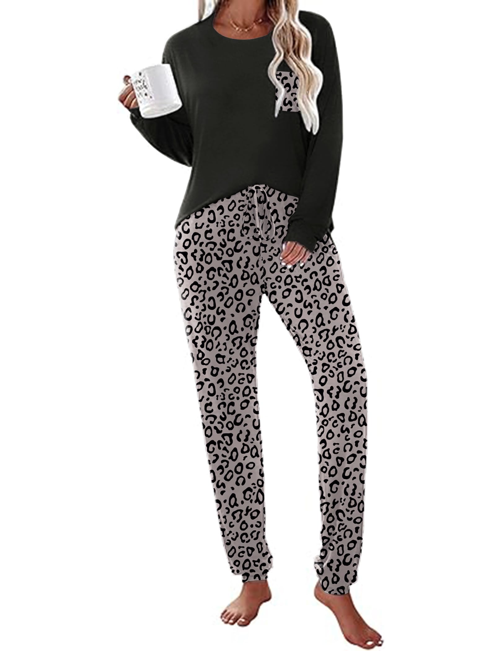 Ekouaer Womens Pajamas Set Long Sleeve Christmas PJ Sets Soft Lounge Set for Women Sleepwear Joggers with Pockets