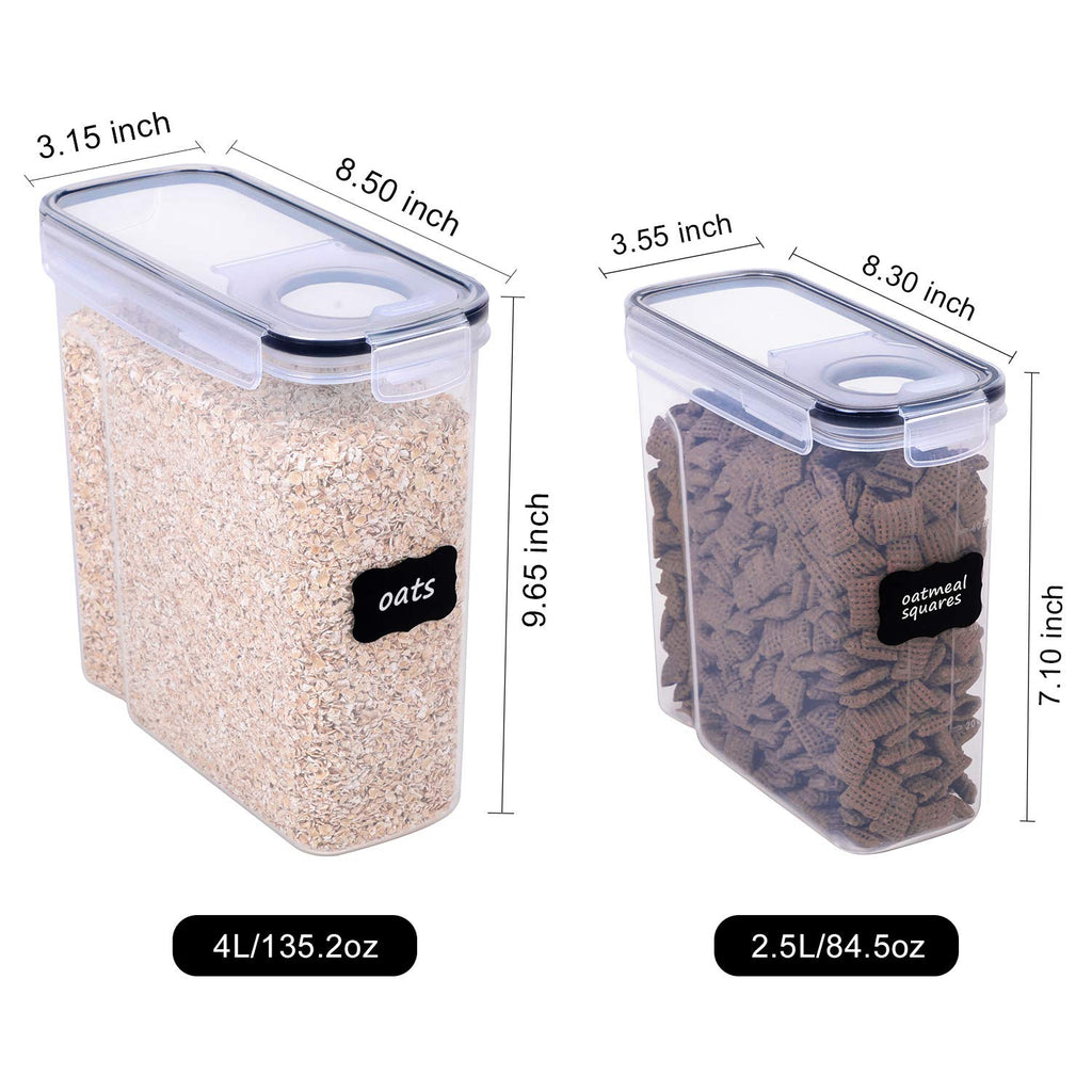 FOOYOO Cereal Containers Storage Set - 3 Piece Airtight Large Dry Cereal Container (135.2oz), BPA Free Dispenser Plastic Cereal Storage Containers with 16 Labels & Pen