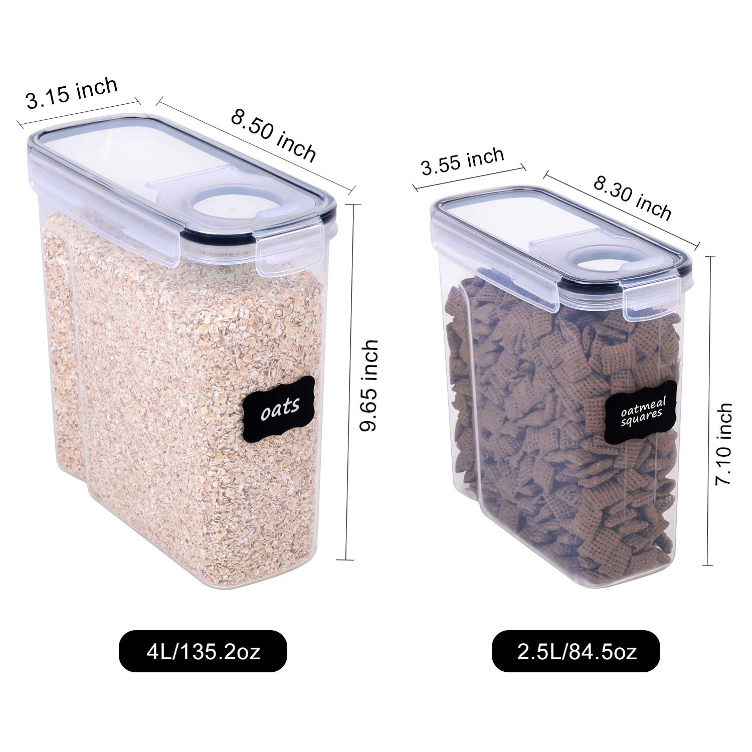 FOOYOO Cereal Containers Storage Set - 3 Piece Airtight Large Dry Cereal Container (135.2oz), BPA Free Dispenser Plastic Cereal Storage Containers with 16 Labels & Pen