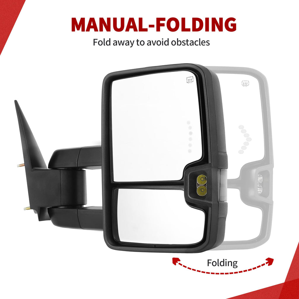 YITAMOTOR Towing Mirrors Compatible with 07-13 Silverado 1500 2500 3500 Tahoe Suburban Avalanche GMC Sierra Yukon Cadillac LED Turn Signal Light Power Heated Manual Telescoping Folding