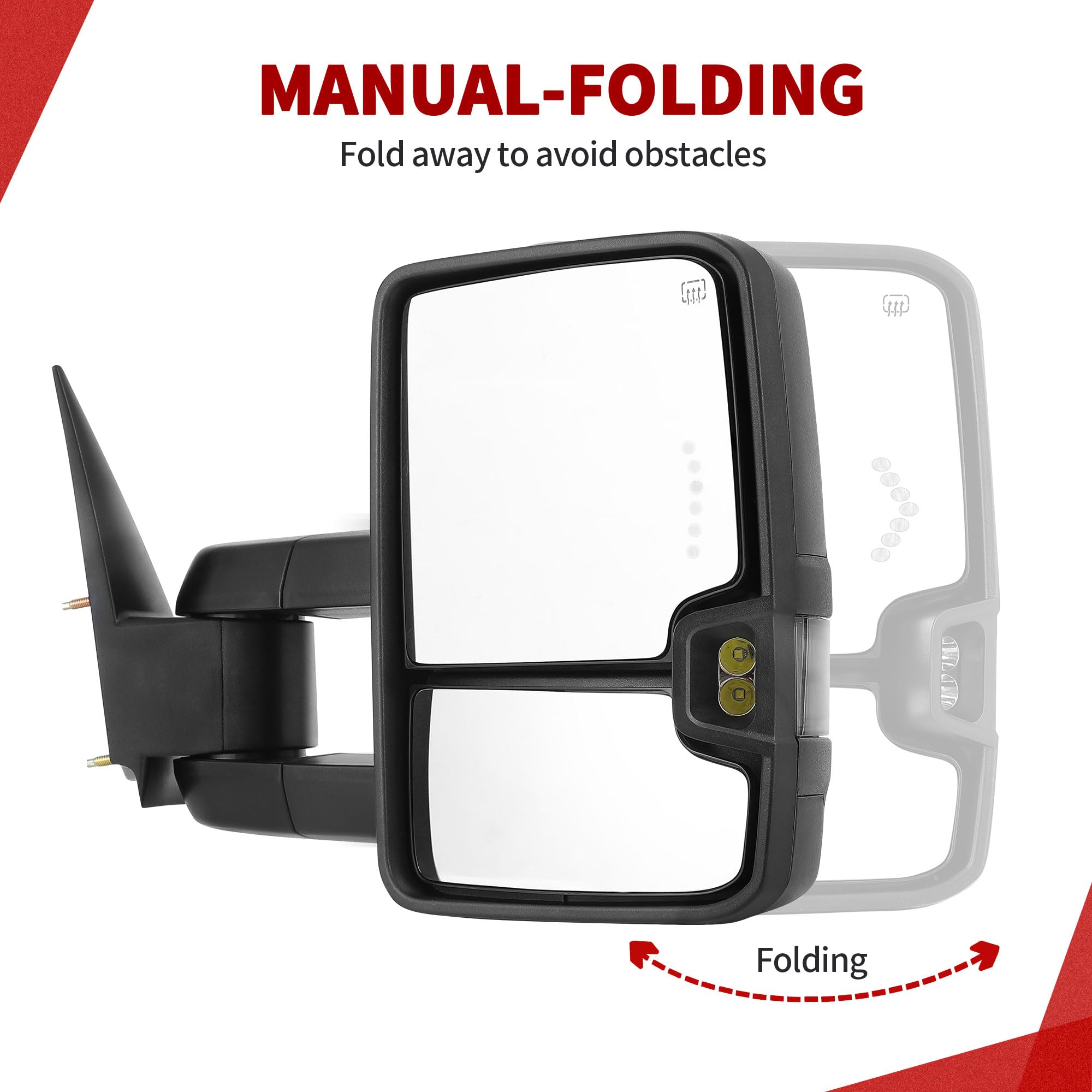 YITAMOTOR Towing Mirrors Compatible with 07-13 Silverado 1500 2500 3500 Tahoe Suburban Avalanche GMC Sierra Yukon Cadillac LED Turn Signal Light Power Heated Manual Telescoping Folding