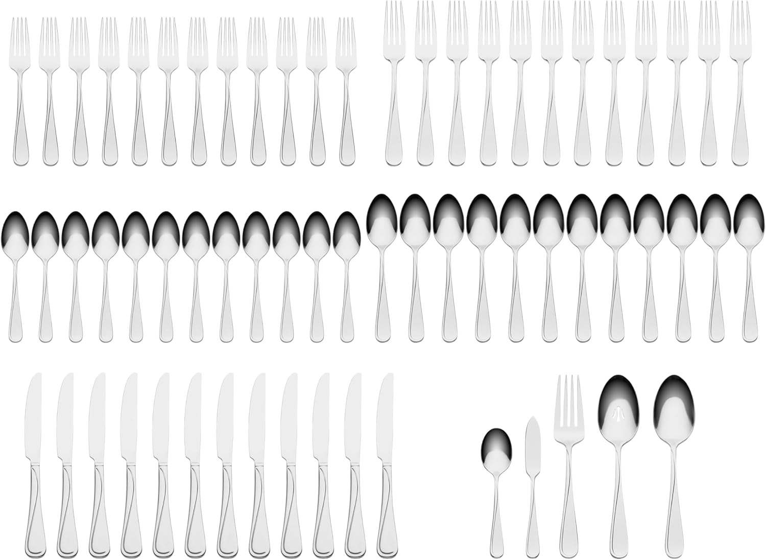 Oneida Silverware Set For 12, Soar 65-Piece Flatware Set with Serving Utensils, Service For 12, 18/0 Stainless Steel Silverware Set, Dishwasher Safe, Knives Spoons and Forks Set (Silver, 65 Piece)