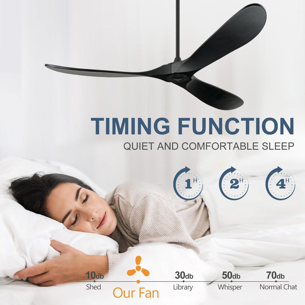 ABZ Ceiling Fans without Lights - 52 Inch Modern Ceiling Fans no Lights with Remote Control, Black 3 Blade Solid Wood Indoor Outdoor Ceiling Fans for Patios Living Room Bedroom