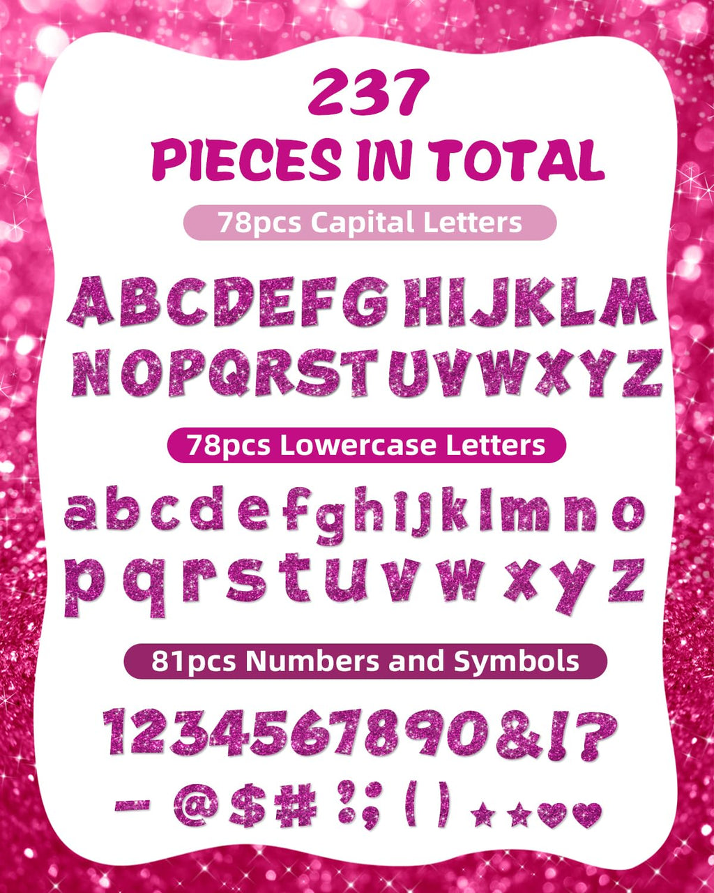 237 Pcs Glitter Bulletin Board Letters, Numbers and Punctuation, Poster Board Letters Alphabet Cut Out Cardboard Letters Accessories for Classroom Display Decorating Supplies 4inch (Black)