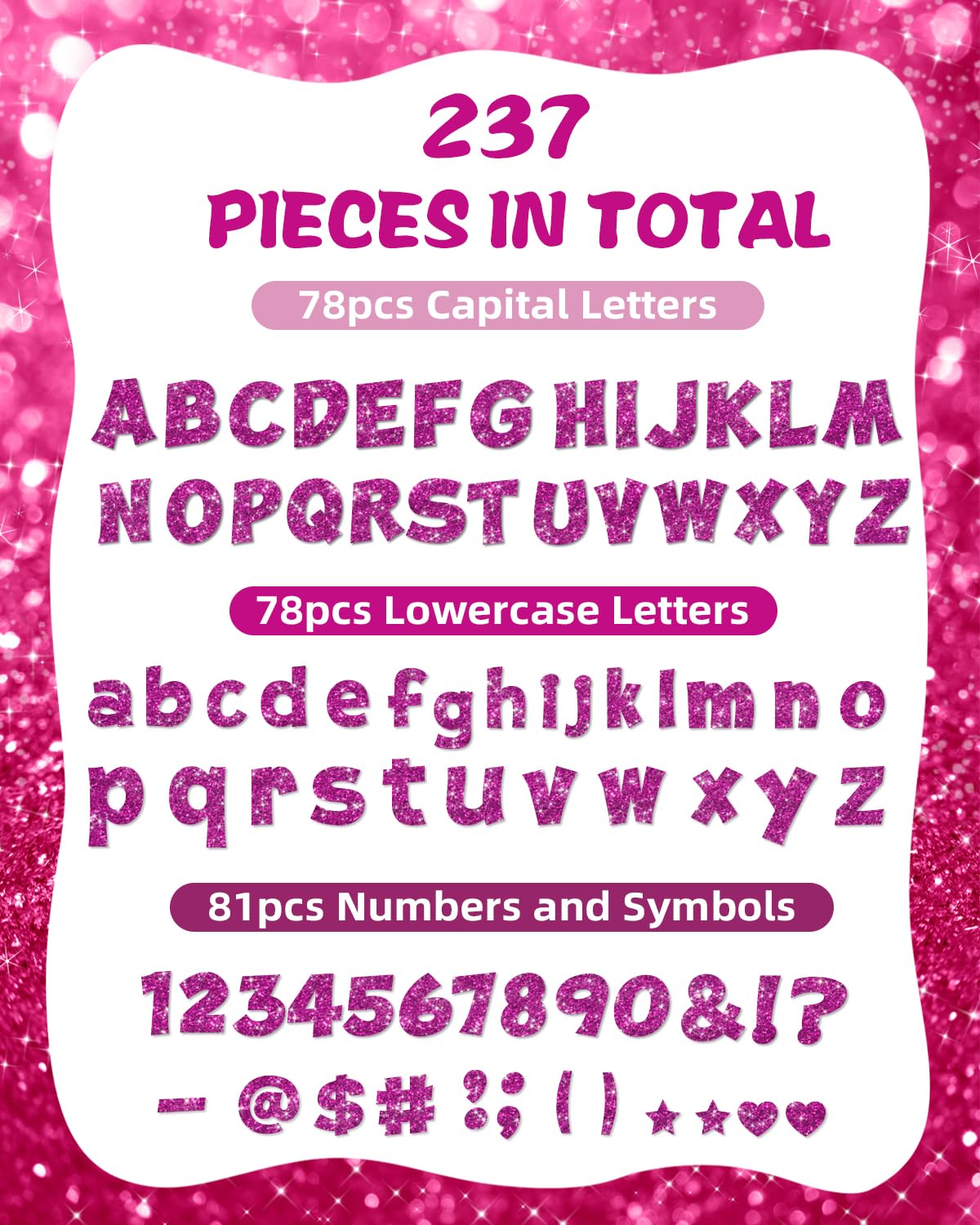 237 Pcs Glitter Bulletin Board Letters, Numbers and Punctuation, Poster Board Letters Alphabet Cut Out Cardboard Letters Accessories for Classroom Display Decorating Supplies 4inch (Black)