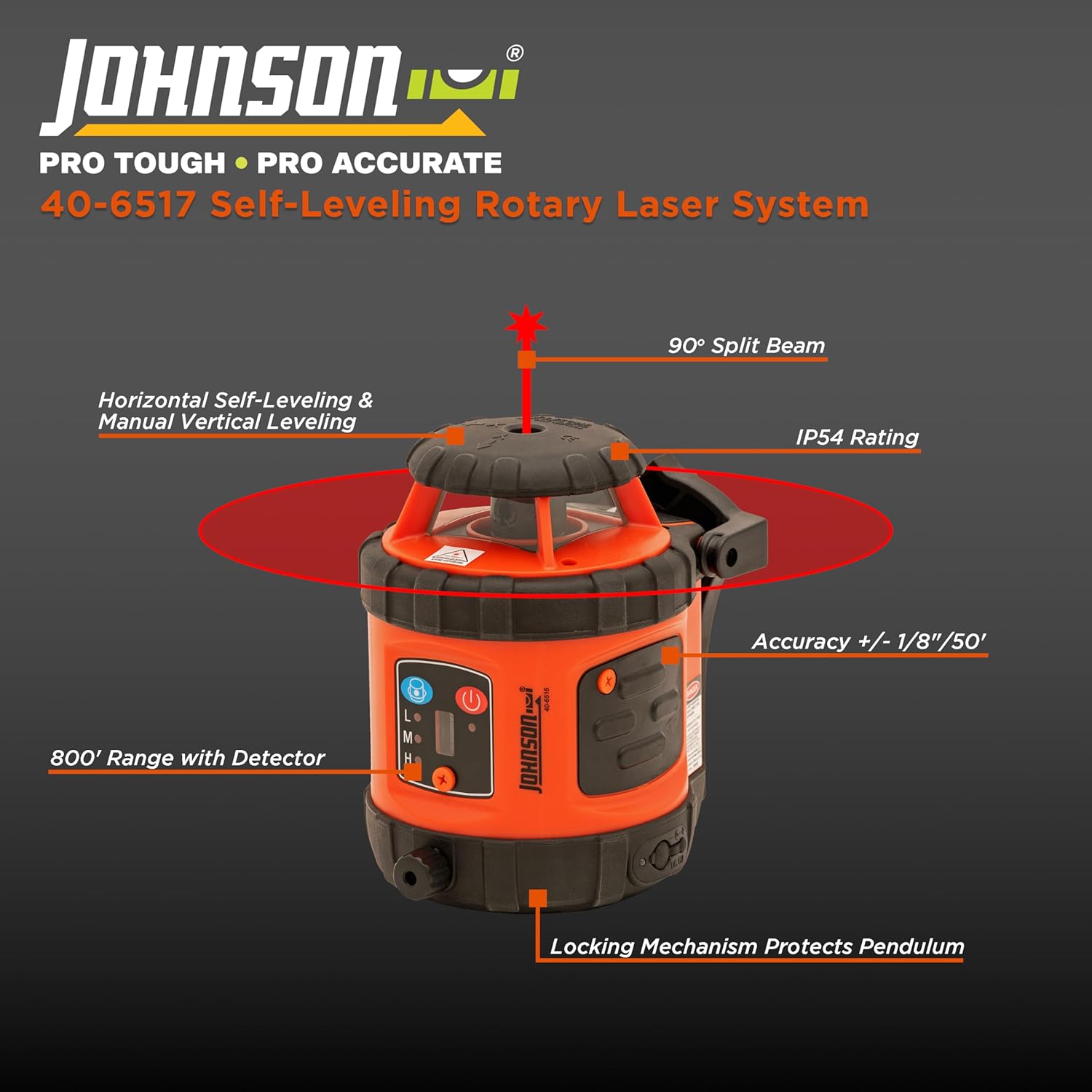 Johnson Level & Tool 40-6517 Self-Leveling Rotary Laser System, 29 x 7", Red, 1 Kit