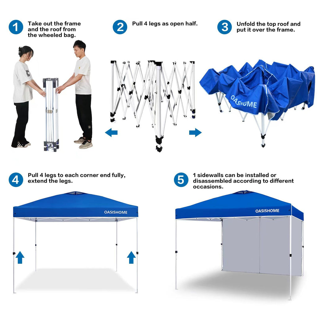 OASISHOME Canopy Tent 10'x10' Pop Up Gazebo with 1-Person Set Up, 4 Sidewalls, Wheeled Bag, Waterproof UV Protection Heavy-Duty Steel Frame Shelter for Patio Outdoor Wedding Party Event (Black,10x10)