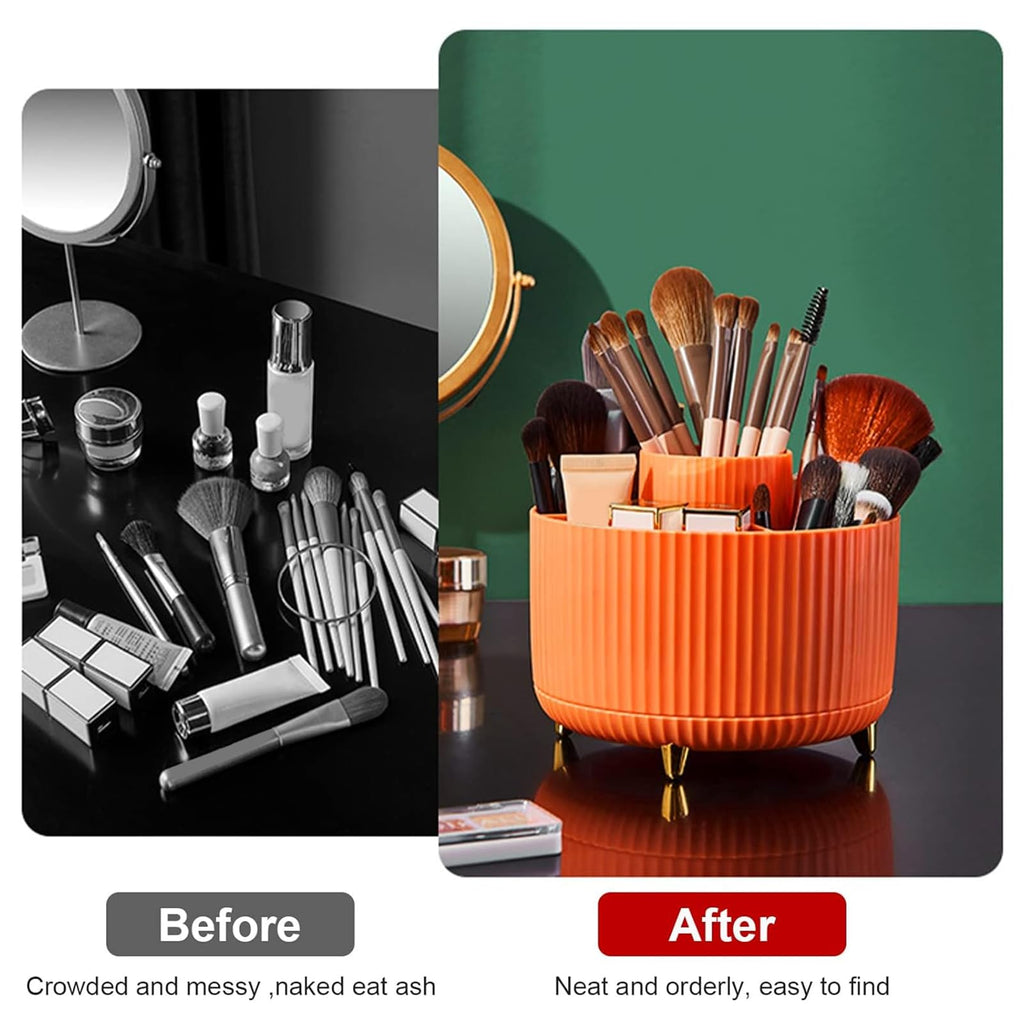 Makeup Brush Holder Organizer,360° Rotating Makeup Brush Organizer,5 Slot Make up Brushes Cup for Cosmetics, Nail Polish, Art Supply, Bathroom Vanity Desktop Organizer - Black