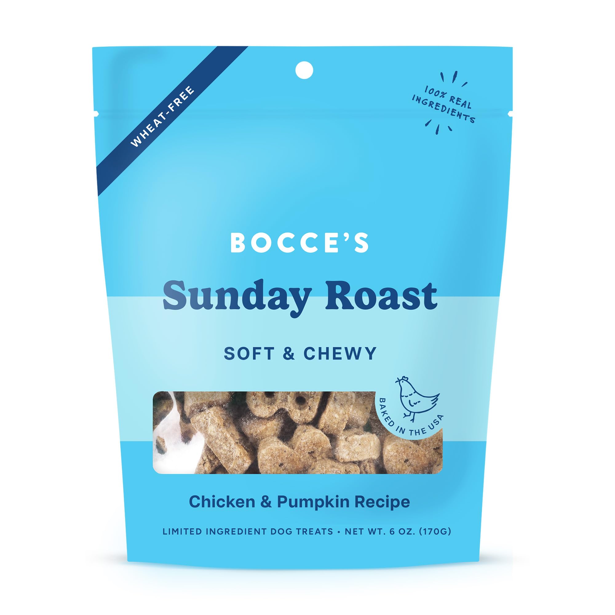 Bocce's Bakery Bac'n Nutty Soft & Chewy Dog Treats, Wheat-Free PB & Bacon Flavored All Natural Limited Ingredient Oven Baked Cookies for Dogs, 6 oz Bag
