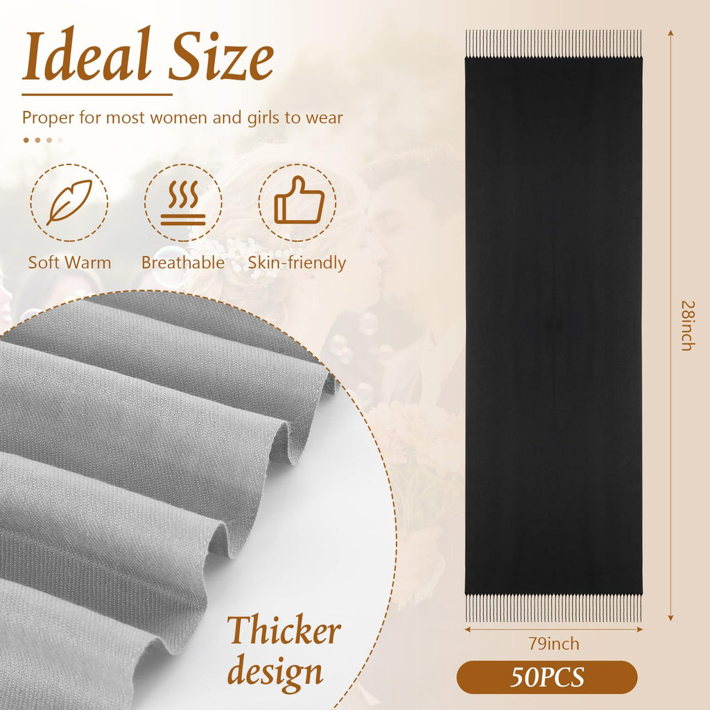 Ramede 50/100 Bulk Wedding Shawl Scarf for Women 79 x 28 Guests Shawl Wraps Gifts for Women Bridal Shawls with Thank Cards