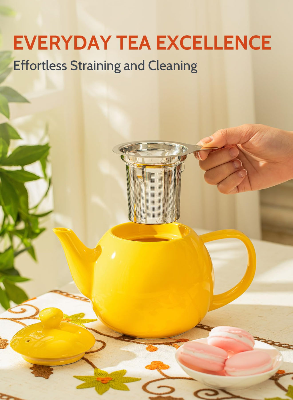 Sweese Porcelain Teapot 27 oz with Infuser for Loose Leaf Tea, Bluish Grey