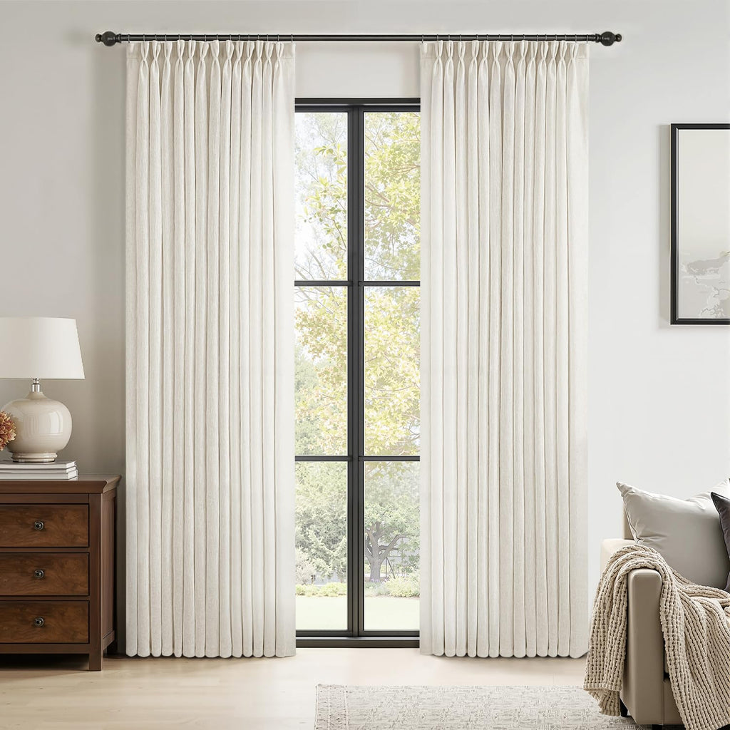 MIULEE Pinch Pleated Linen Curtains 84 Inches Long 2 Panels for Bedroom Living Room, Soft Thick Linen Textured Window Drapes Back Tab Hooks Semi Sheer Light Filtering Farmhouse，Beige