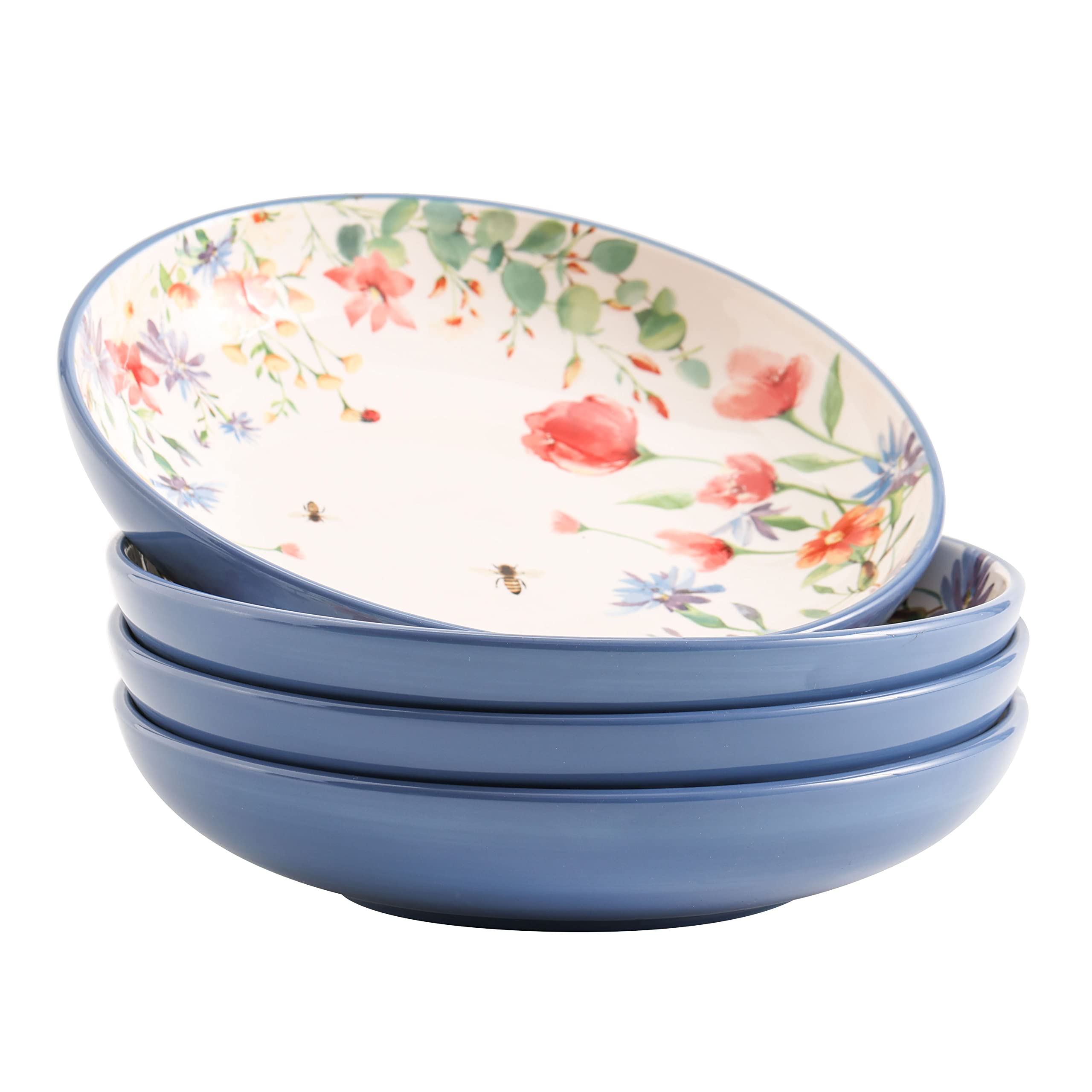 Bico Blue Talavera Pasta Bowls, 35oz Salad Bowl Set of 4, Large Ceramic Serving Dinner Bowls for Soup and Cereal, Microwave and Dishwasher Safe, Gift for Housewarming and Thanksgiving