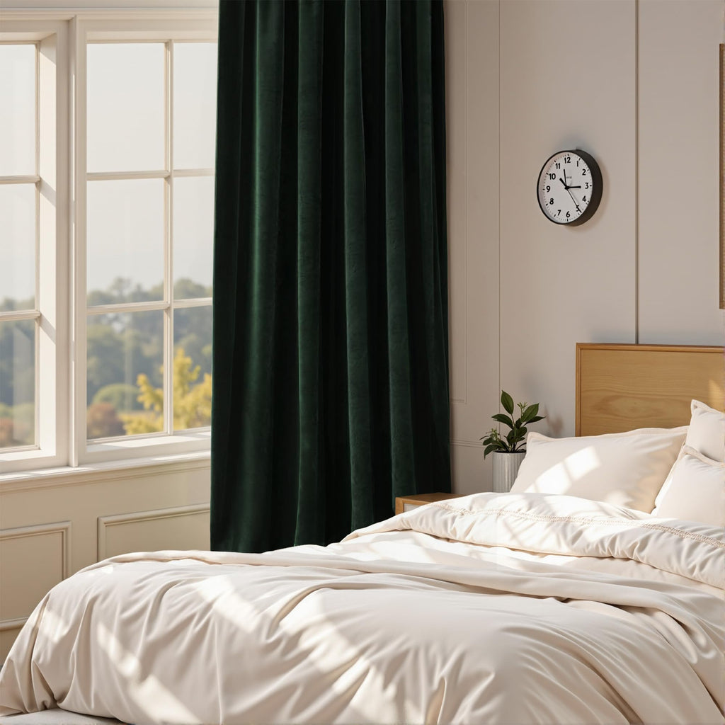 Nemia Dark Green Velvet Curtains Thermal Insulated Blackout Curtain for Bedroom Window Living Room Darkening Luxury Vintage 63 Inches Long Heavy Drapes Panels Rod Pocket Set of 2
