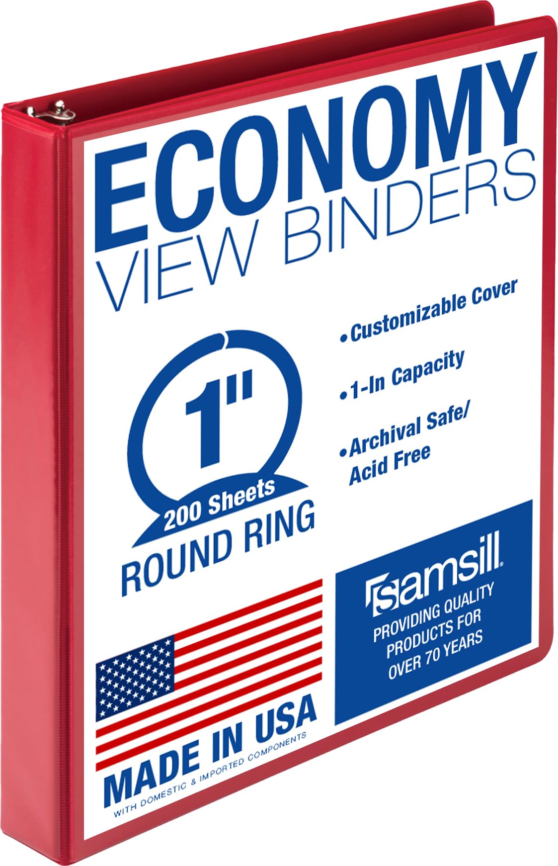 Samsill 1 Inch 3 Ring Binders, Economy Round Ring, Clear View Cover, 200 Sheet Capacity - for School, Home, Office - Blue, 4 Pack