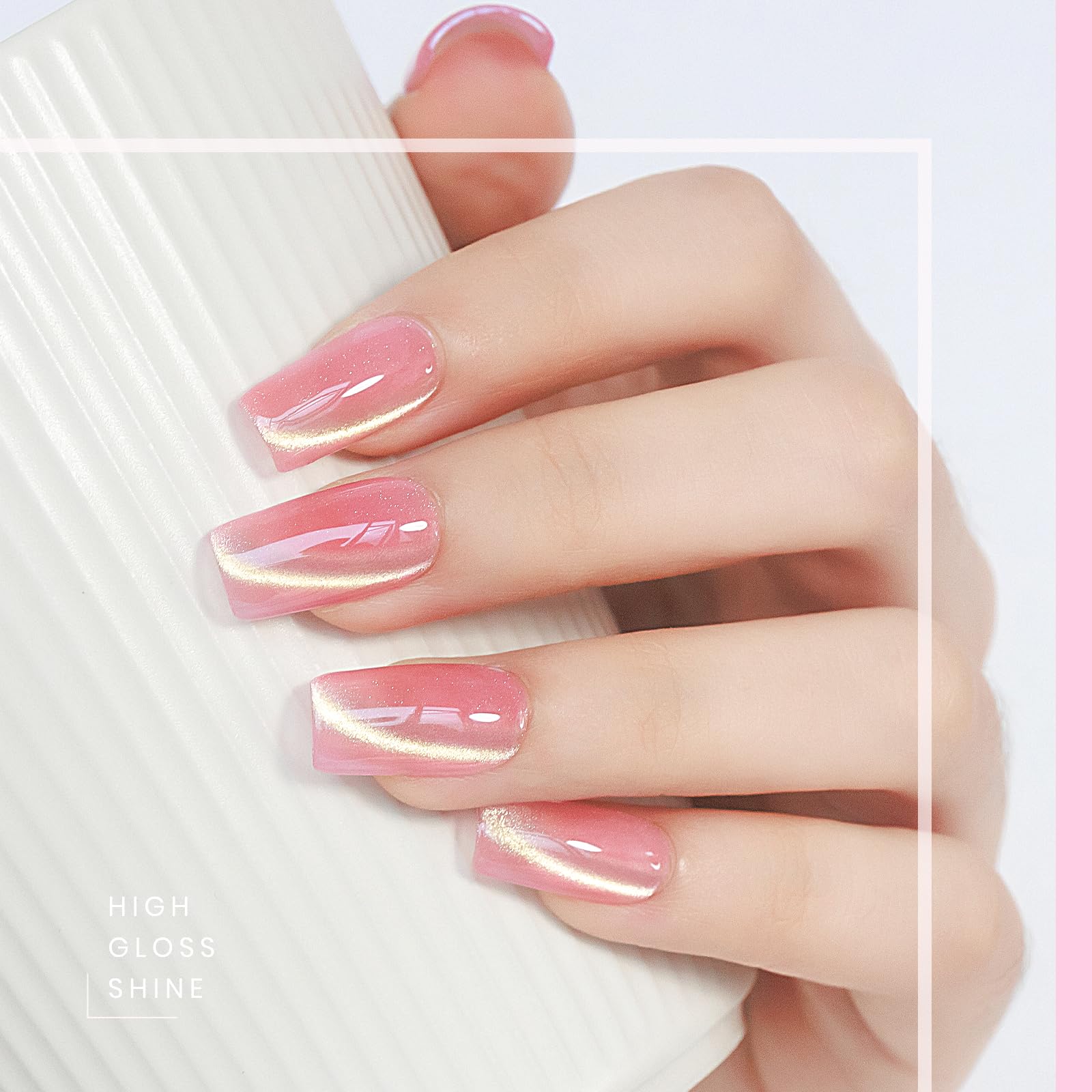 MIZHSE Cat Eye Gel Nail Polish, Moonlight Magnetic Gel Polish and Sheer Nude Nail Kit with 1 Magnet Stick, Glass Shiny Effect Silver Pink Purple Soak Off Manicure Home DIY