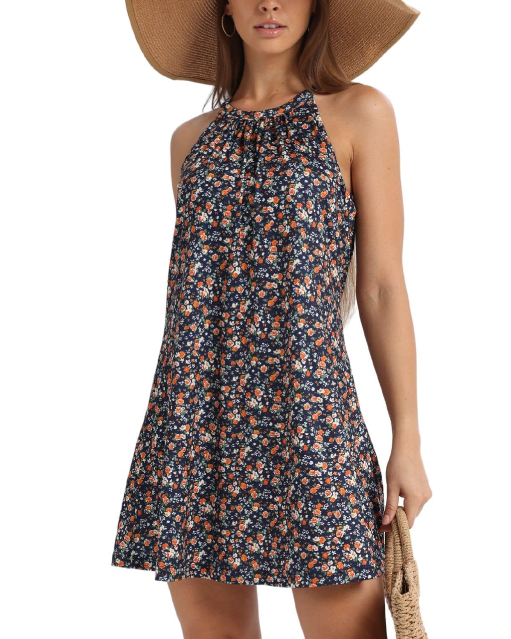 ANYFITTING Summer Dress with Built in Bra Casual Beach Sundress Flowy Halter Mini Short Dresses for Women 2026