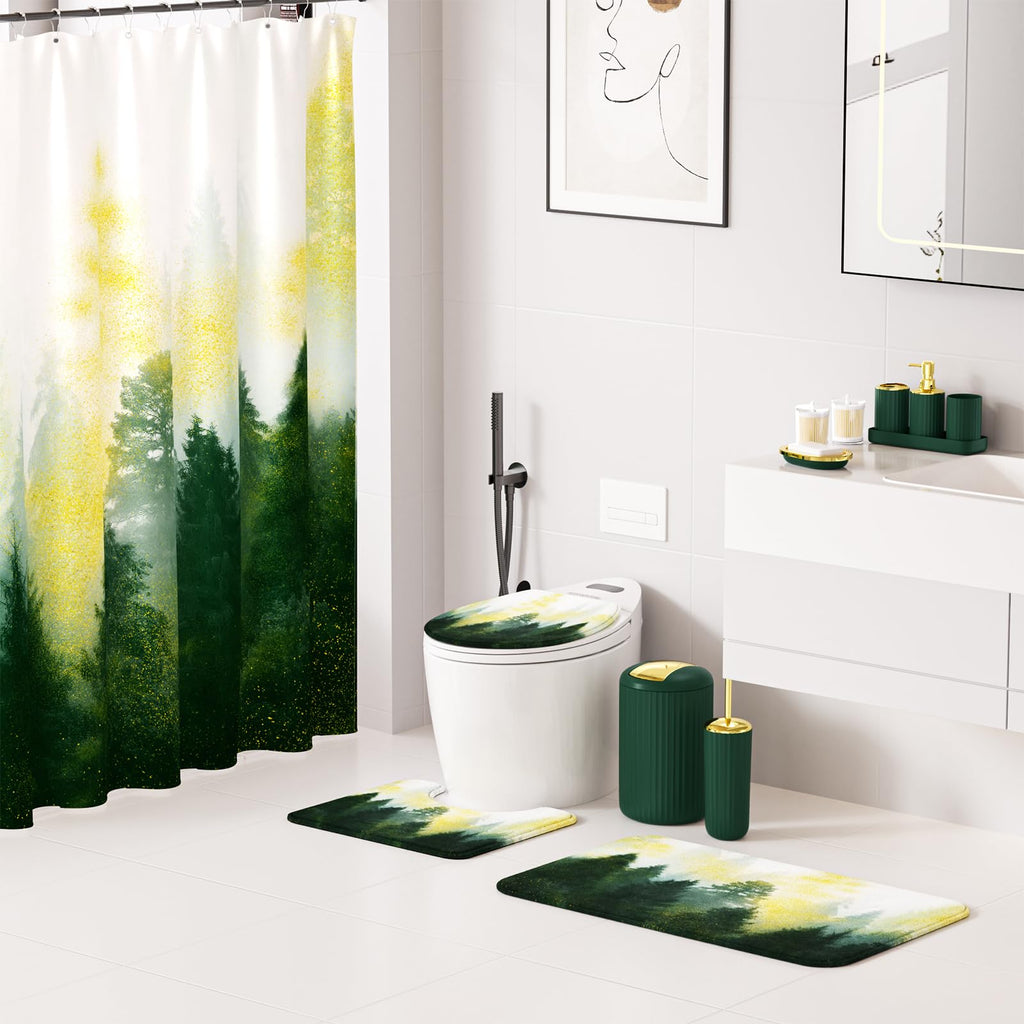XLHOMO 24 PCS Black Bathroom Accessories Set with Shower Curtain and Rugs, Bathroom Decor Set with Trash Can, Toilet Brush, Soap Dispenser, Toothbrush Holder, Tumbler, Soap Dish and Jars