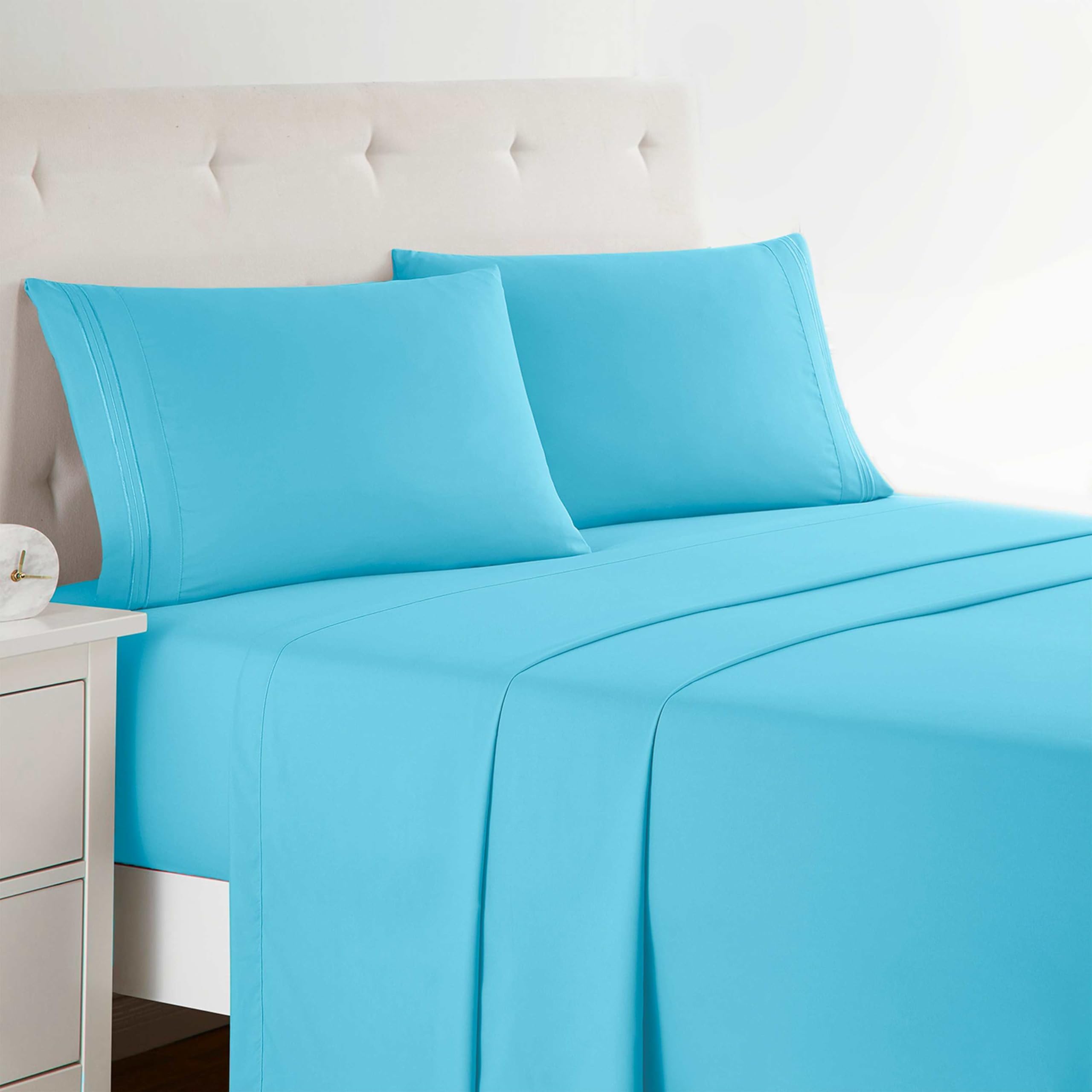 Clara Clark Bed Sheets, Premier 1800 Series 4 Piece Bed Sheet Set, Deep Pocket, Wrinkle, Fade, Stain Resistant, Luxury Soft Bedding Sheets & Pillowcases, Twin, Beach Blue
