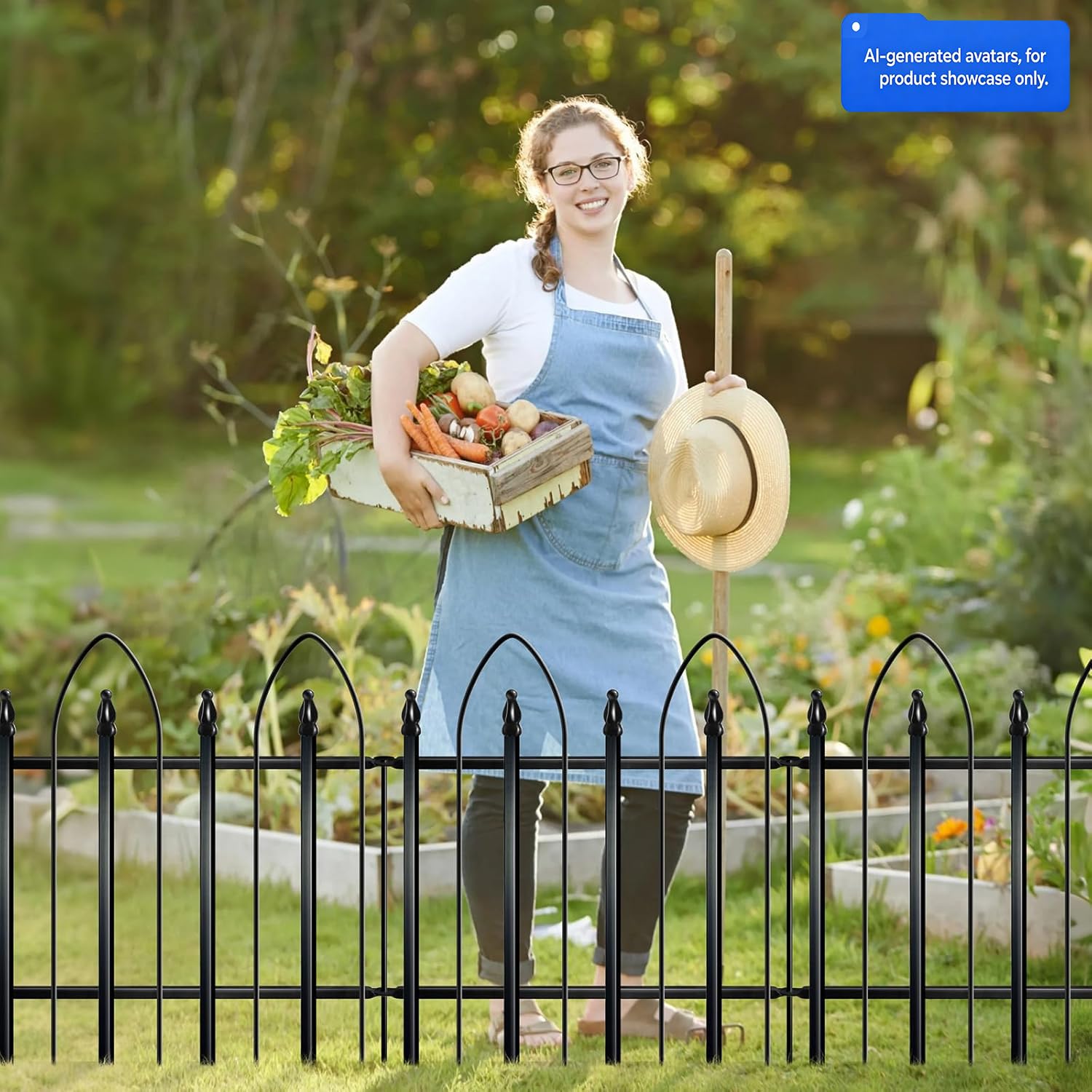 Thealyn Garden Fence 24" H x 24" W (5 Panels, Total 10 ft), Metal Fence Decorative Border Fence, Rustproof Landscape Fencing for Dog, Flower Bed, Yard, Patio, Animal Barrier