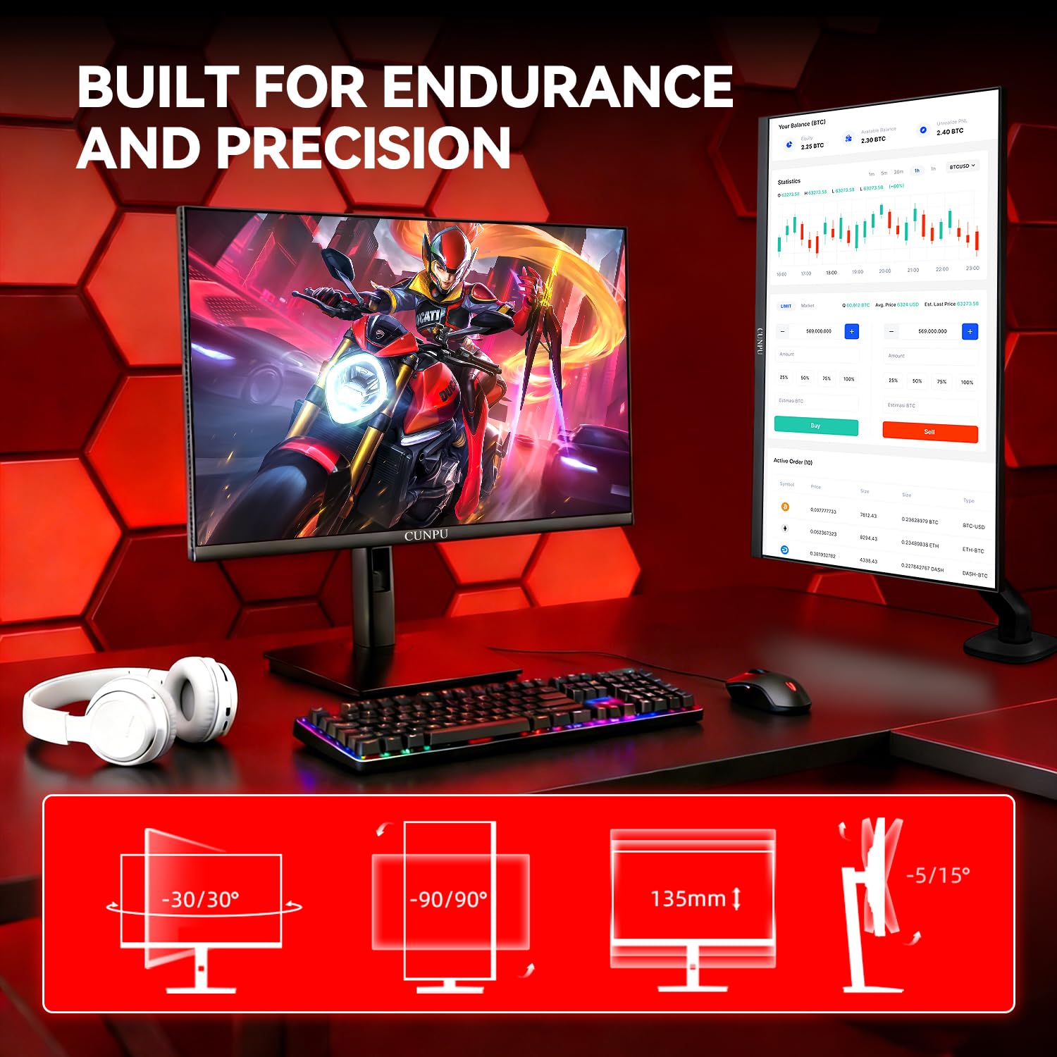 CUNPU 24 Inch 1080P 200Hz Gaming Monitor, FHD Fast IPS Panel, 124% sRGB 1ms HDR Zero-Frame Computer Monitor, Built-in Speaker, HDMI 2.1, DisplayPort 1.4, FreeSync & G-Sync, Tilt, VESA, Eye Care