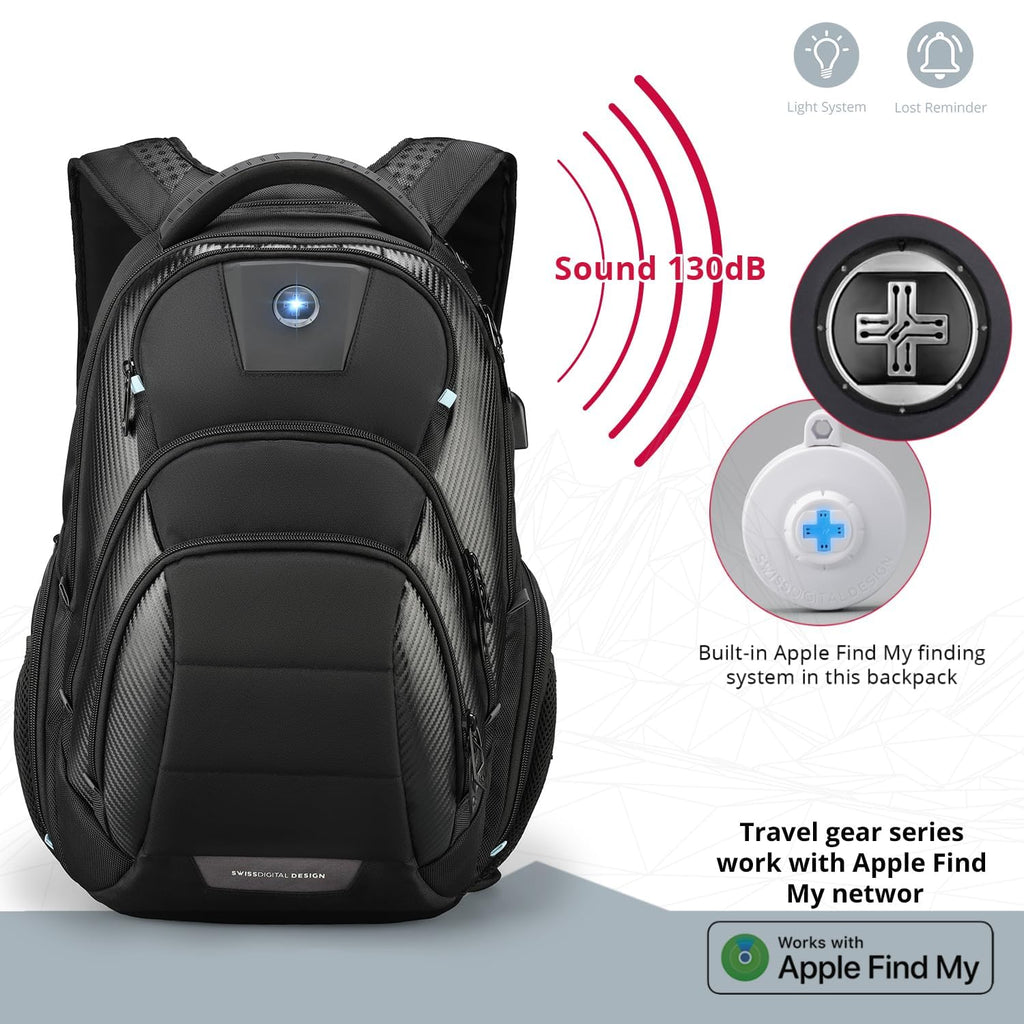Swissdigital Design Travel Backpack for Women or Men, TSA Friendly USB Charging RFID Protection Business Carry on Bag Fits 15.6" Laptop Backpack Black | J14-BR
