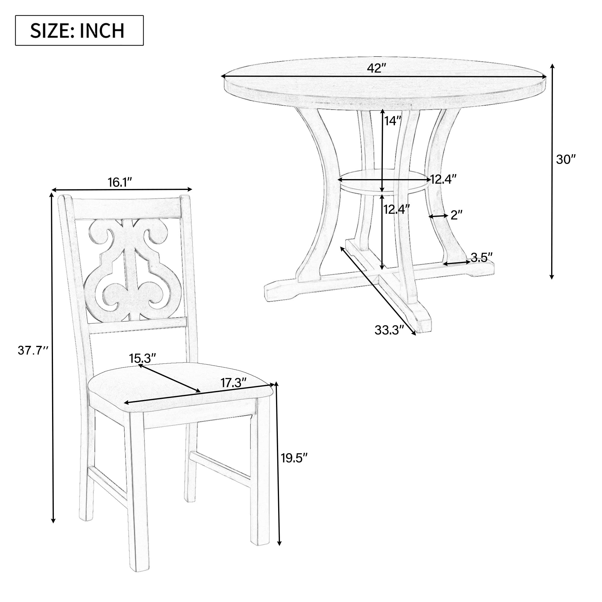 LUMISOL 5-Piece Dining Table Set for 4, Farmhouse Round Kitchen Table Set with Special Shaped Legs and 4 Upholstered Chairs for Kitchen, Dining Room, Small Space, Antique Blue