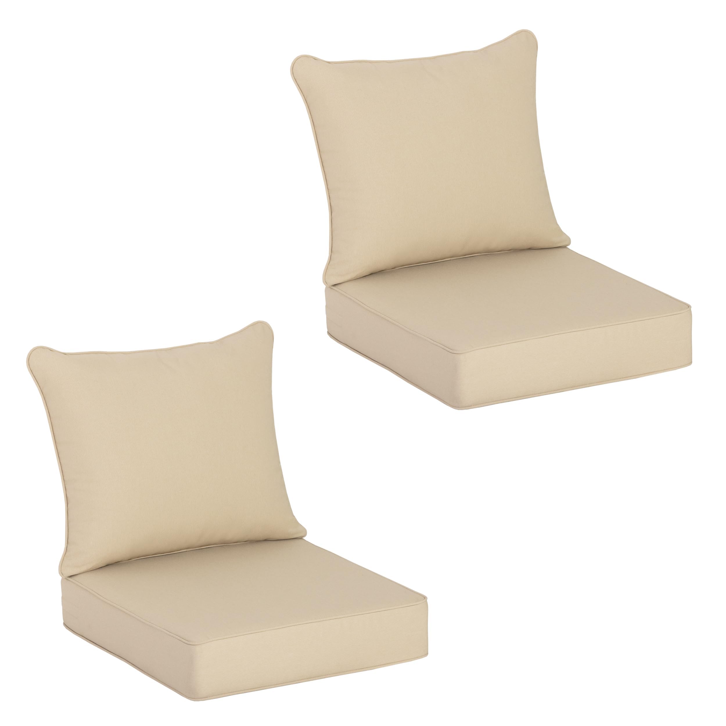 COZYVIDA 5.1" Thick Outdoor Patio Cushions Set of 2, 22"x24"x5.1" Seat, C0 Water-Resistant Breathable Fabric, UV-Resistant 1000+ Hrs, 35D Foam with Recycled Fiber Fill,Beige