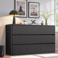 Standifurno Black 56" Tall Dresser for Bedroom, Fluted Modern 6 Drawers Deep Dressers, Wood Chest of Drawers with Handleless, Curved Profil Storage Closet Dressers for Bedroom, Living Room, Hallway