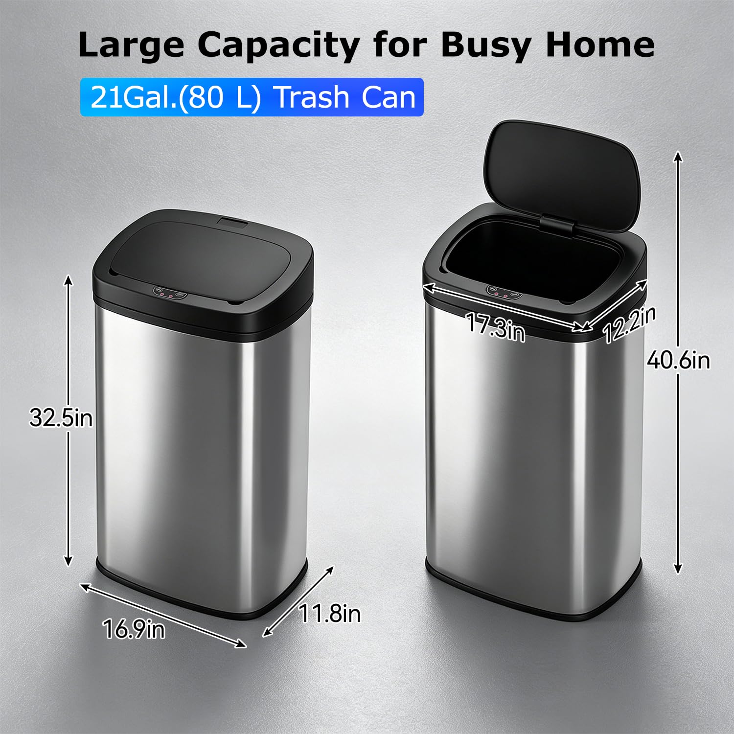 BestOffice 22 Gallons Automatic Sensor Large Kitchen Trash Can with Stainless Steel, Touchless Garbage Bin with Lid for Kitchen, Home, Office Waste Bin 82L