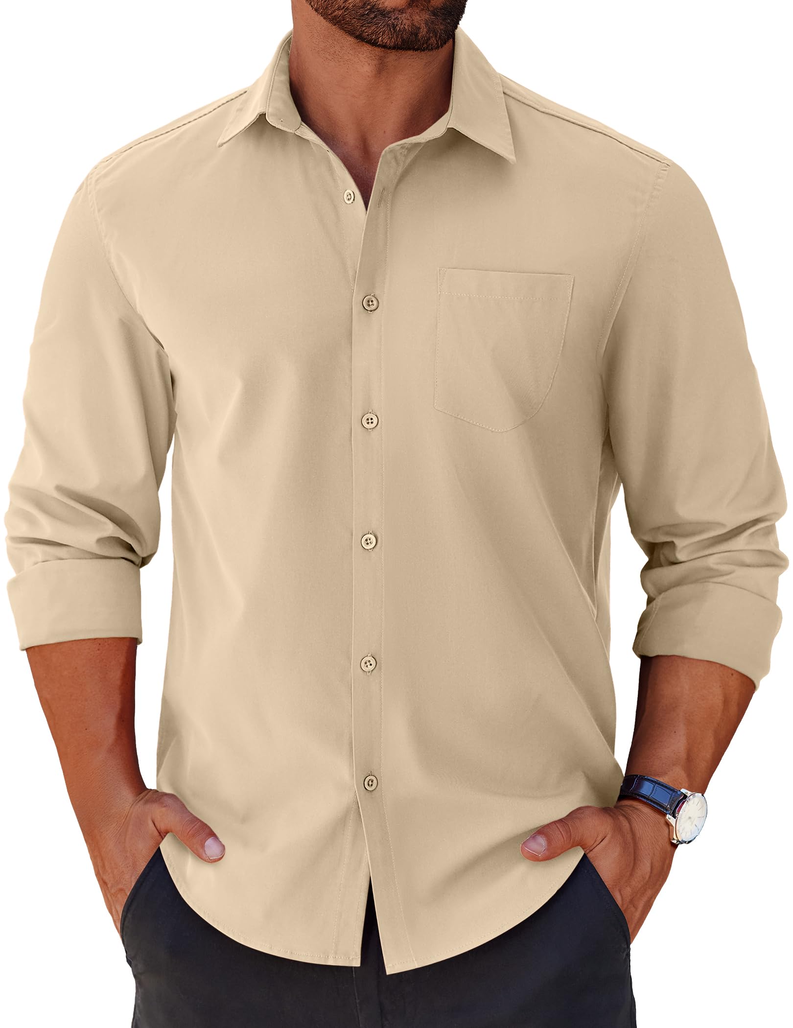 COOFANDY Mens Long Sleeve Button Down Shirts Casual Untucked Shirts for Men Dress Shirts Beach Wedding Shirts