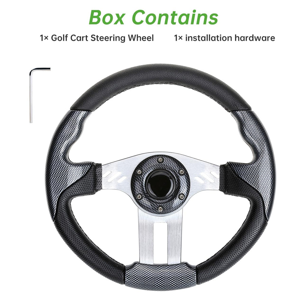 10L0L Golf Cart Steering Wheel, 13' Universal Fit for EZGO TXT/RXV, Club Car DS/Precedent, Yamaha G2-G29 (Carbon Black)