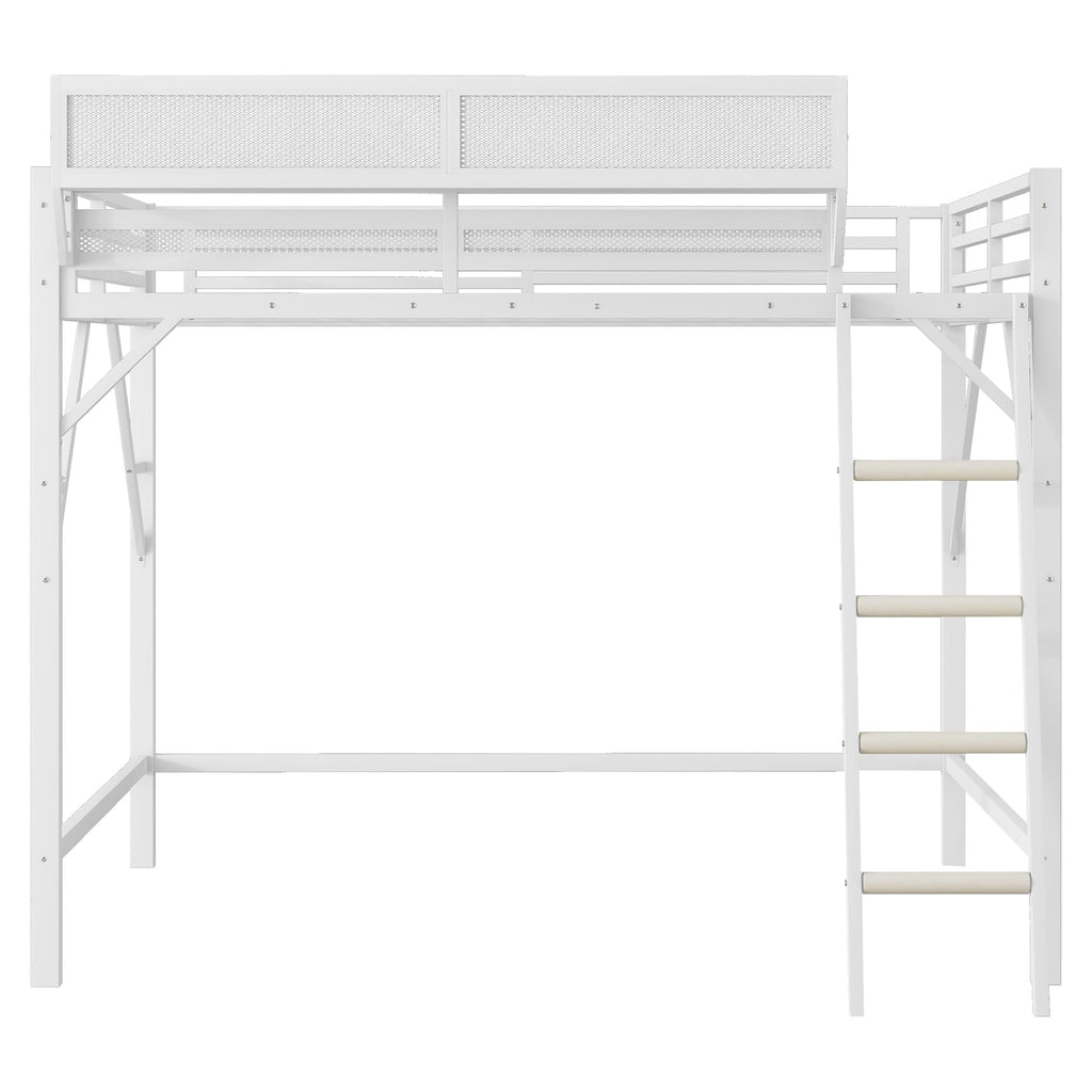 Mirightone Full Size Loft Bed with Stairs, Metal Loft Beds, High Loft Bed Frame with Storage Shelves, Lofted Full Bed with Wardrobe for Kids and Teens, No Box Spring Needed (Black)