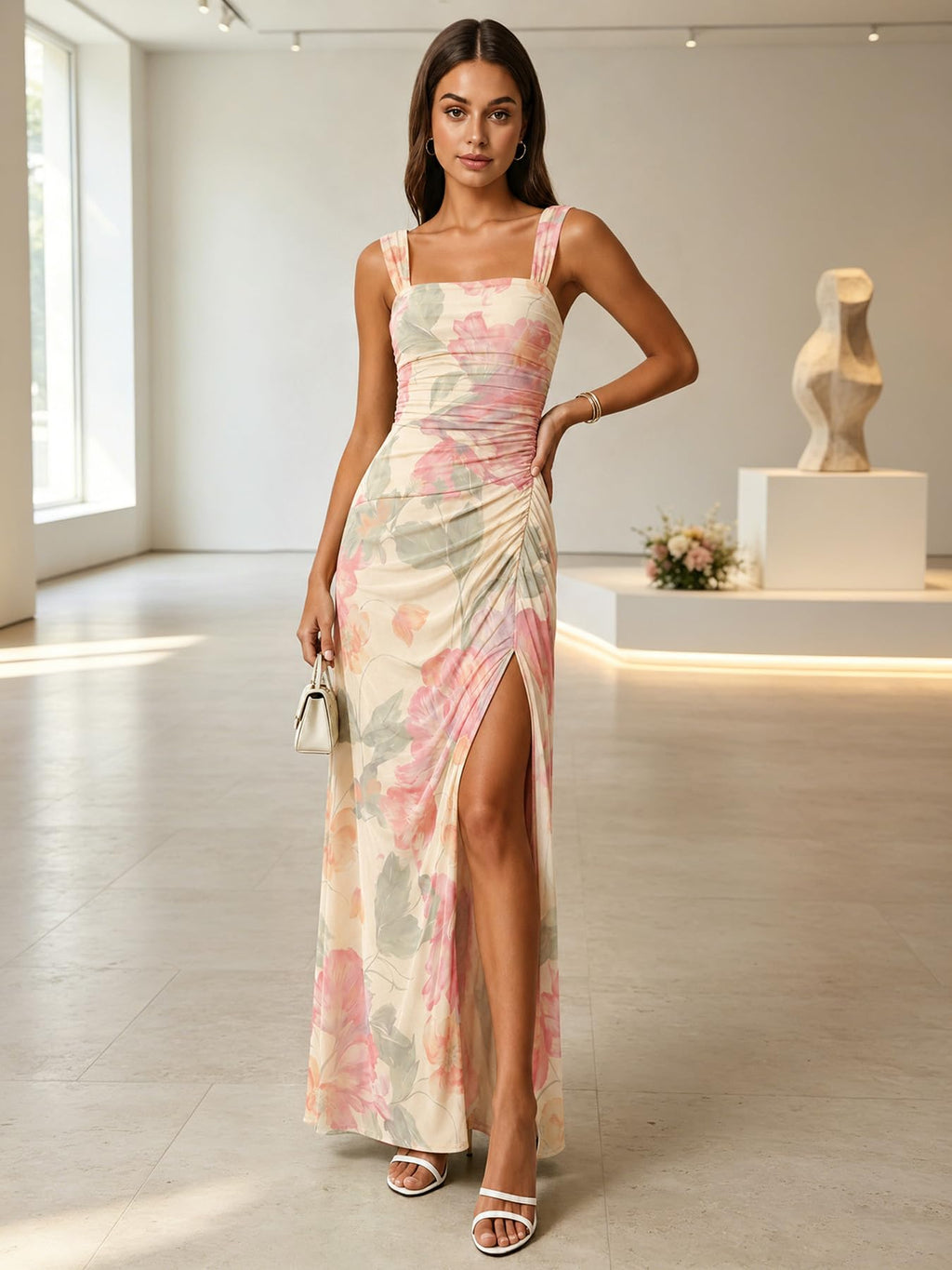 Women Sexy Mesh Tie Low Back Sleeveless Split Ruched Maxi Dress Party Cocktail Long Dress Wedding Guest Dresses