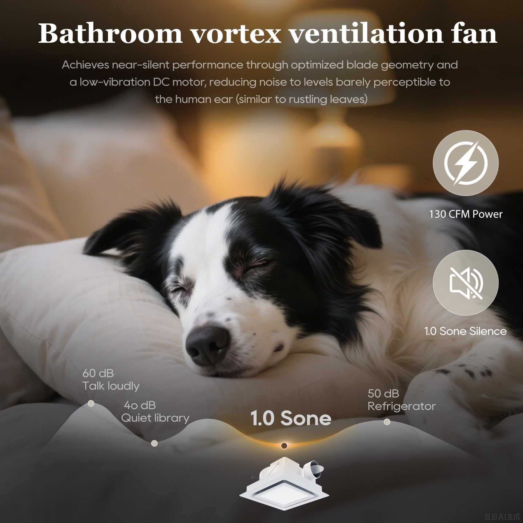 Orsong Bathroom Exhaust Fan 10" Panel Ultra Quiet without Light(8x8 Mount), 110CFM, 4" Duct for Bathroom/Garage/Home