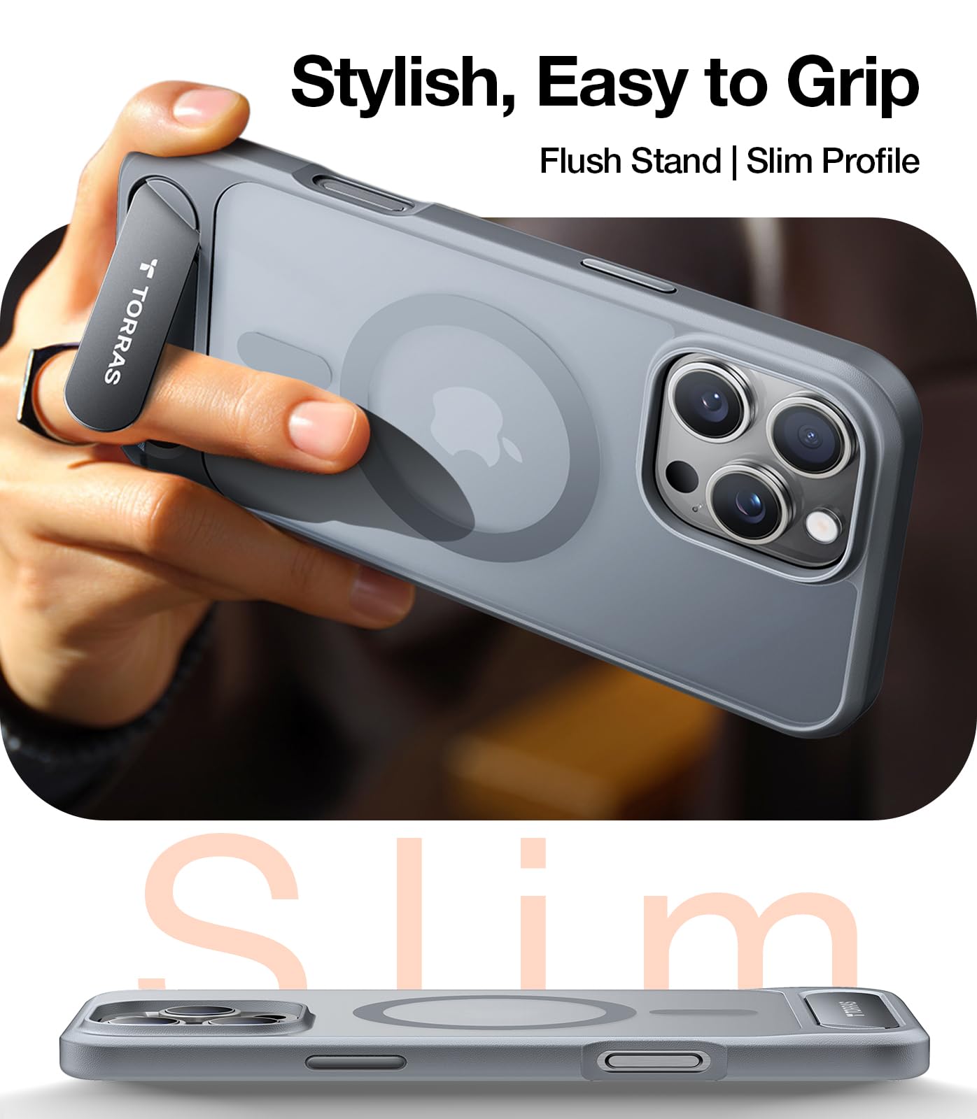 TORRAS for iPhone 13 Pro Max Case Translucent Black | Strong Magnetic & Seamless Stand, Fit for MagSafe, Military-Grade Drop Protection, Sturdy Adjustable Built-in Kickstand, Slim Matte Finish