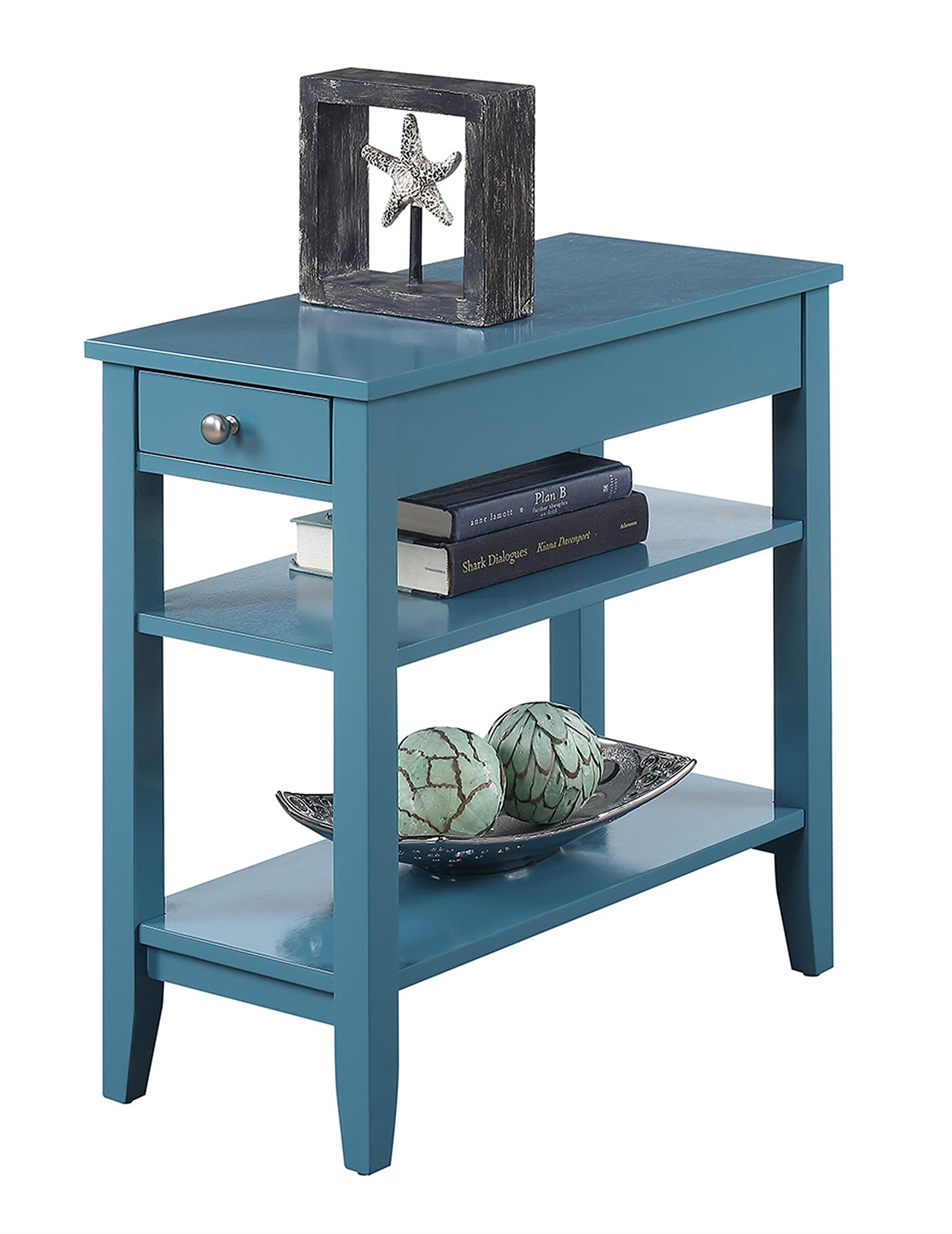 Convenience Concepts American Heritage Chairside End Table with Drawer 23.5" - Classic Living Room Table with Storage Shelf, Bedroom Nightstand, Black