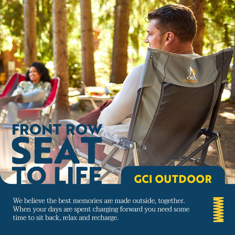 GCI Outdoor Comfort Pro Rocker Camping Chair | Portable Folding Rocking Chair with Durable Armrests & Drink Holder — Blush
