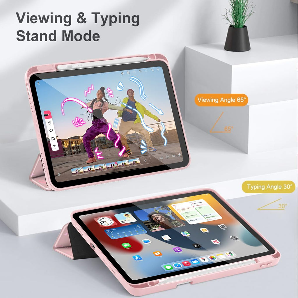 Tuiklol Case for iPad Air 11 Inch M4 2026 / Air 11 Inch M3 2025 / Air 11 Inch M2 2024 / iPad Air 10.9 Inch 2022 2020, Buit in Pencil Holder with Shockproof Cover Clear Transparent Back, Black Flower
