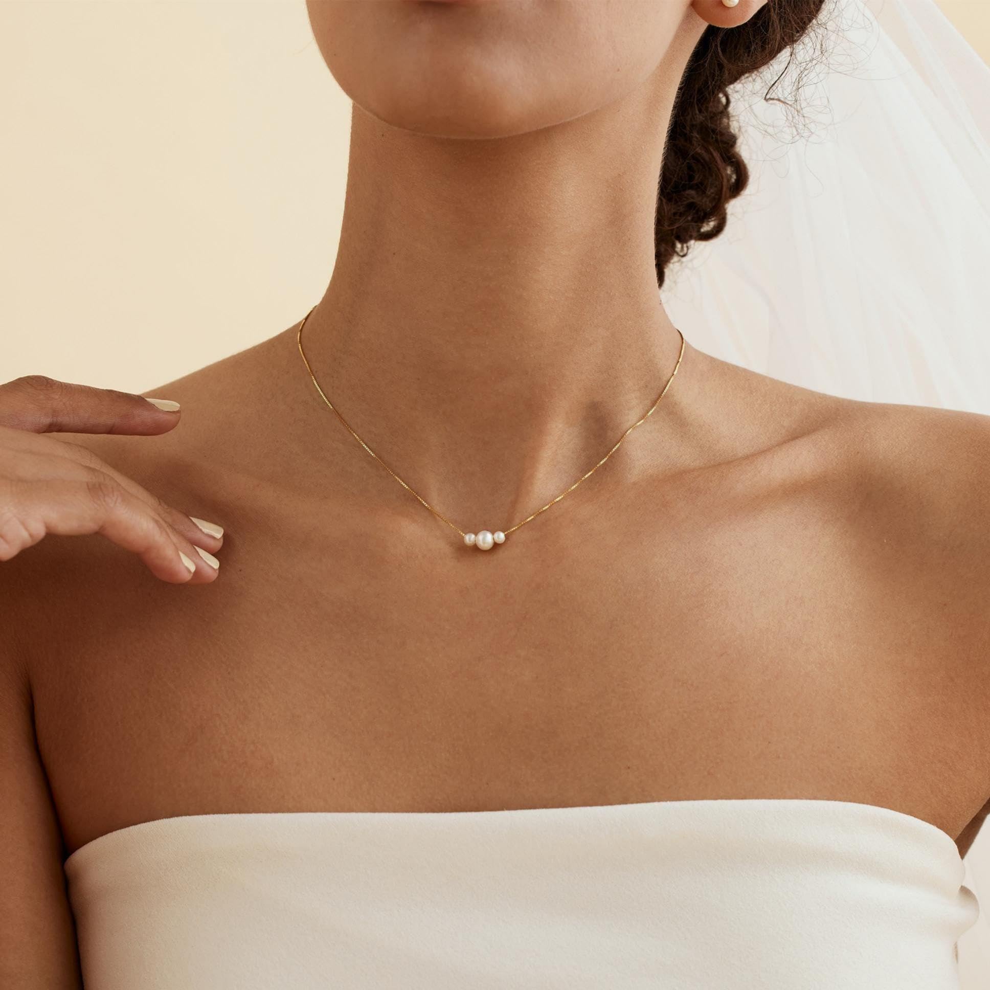 Pearl Necklace for Women Trendy,14k Gold Plated Necklace Dainty Wedding Necklace Small Cute Choker Necklace Gold Prom Drop Necklace Vintage Waterproof Jewelry for Women Prom Jewelry Fashion Gifts
